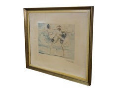Antique Neoclassical Figures Dancing on the Beach Signed Seascape Etching 20"
