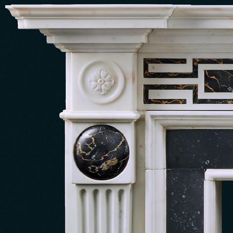 Regency Antique Neoclassical Fireplace in Portoro, Irish Fossil and Statuary Marble For Sale