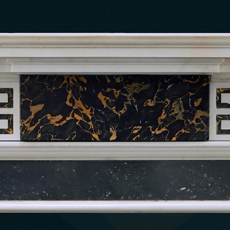 Carved Antique Neoclassical Fireplace in Portoro, Irish Fossil and Statuary Marble For Sale