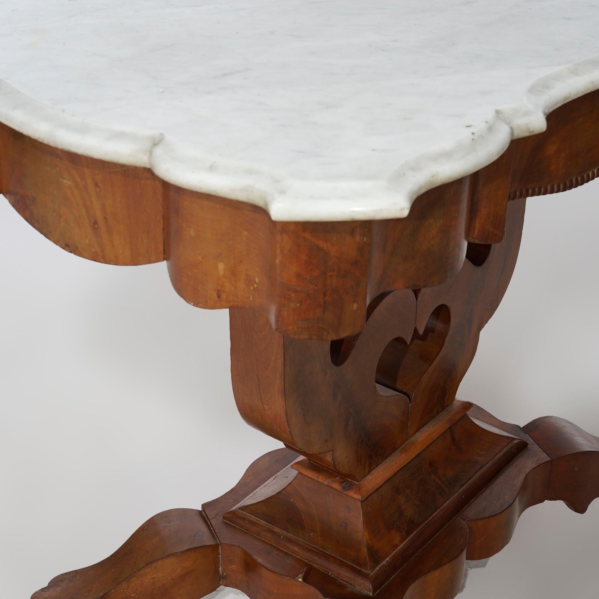 Antique Neoclassical Flame Mahogany & Marble Lyre Turtle Top Parlor Table c1880 For Sale 4