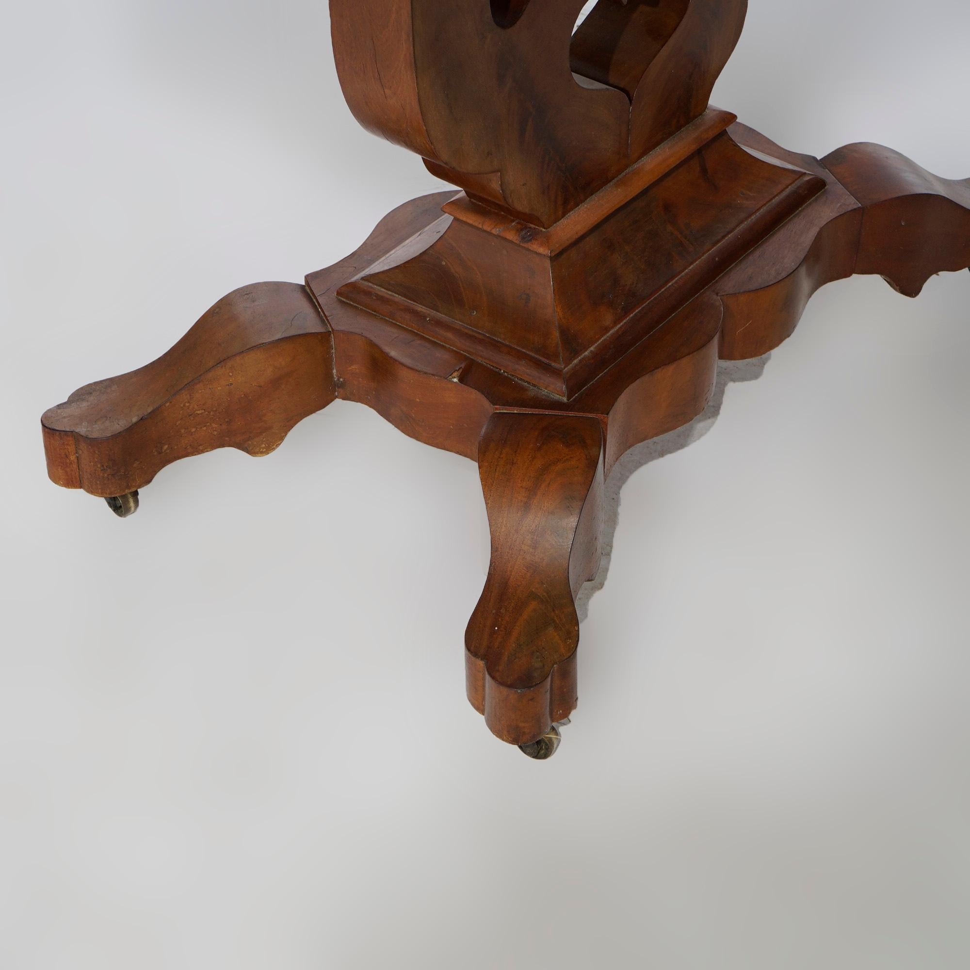 Antique Neoclassical Flame Mahogany & Marble Lyre Turtle Top Parlor Table c1880 For Sale 7