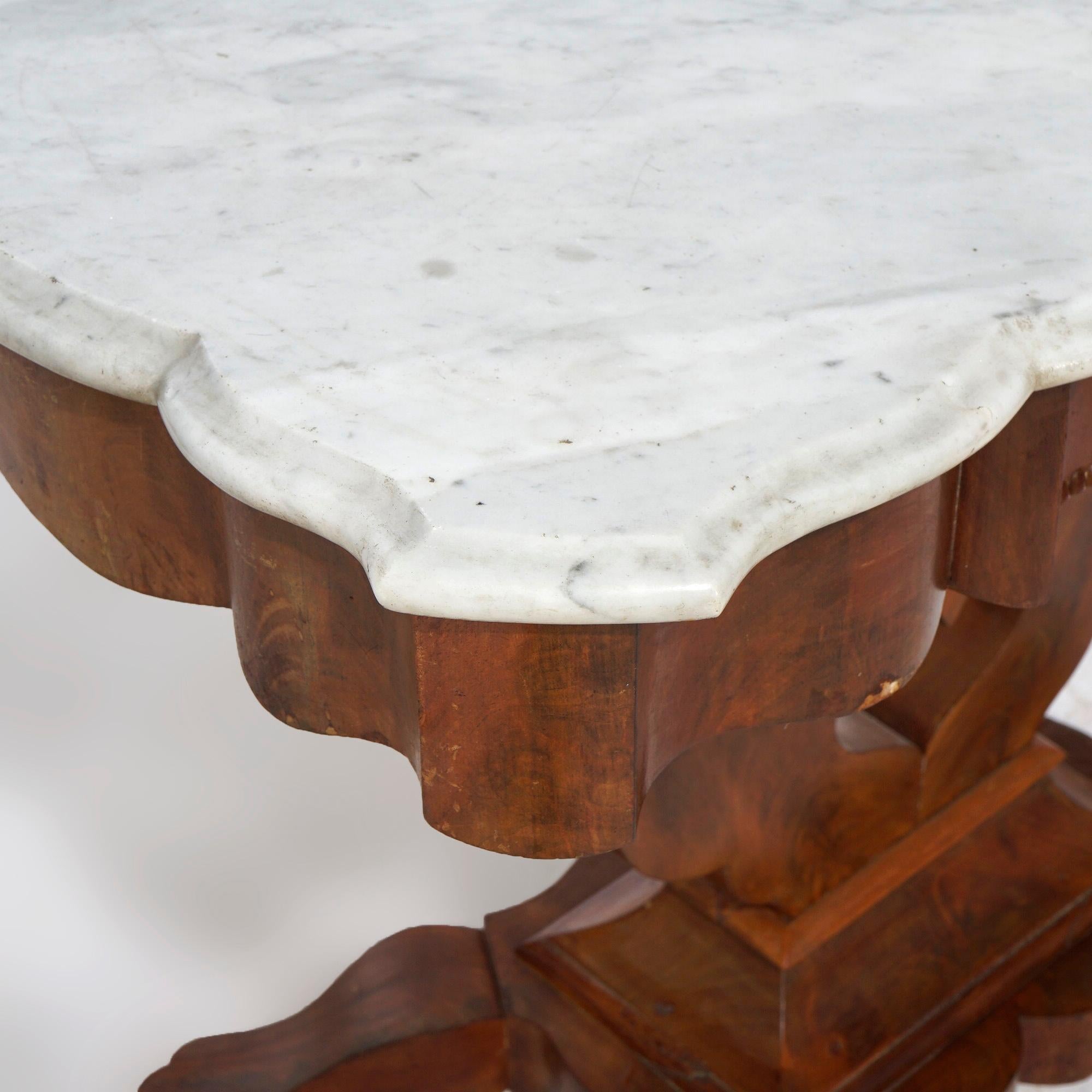 Antique Neoclassical Flame Mahogany & Marble Lyre Turtle Top Parlor Table c1880 3