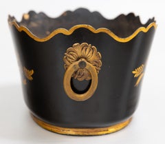 Antique Neoclassical French Black and Gilt Tole Jardiniere Cache Pot