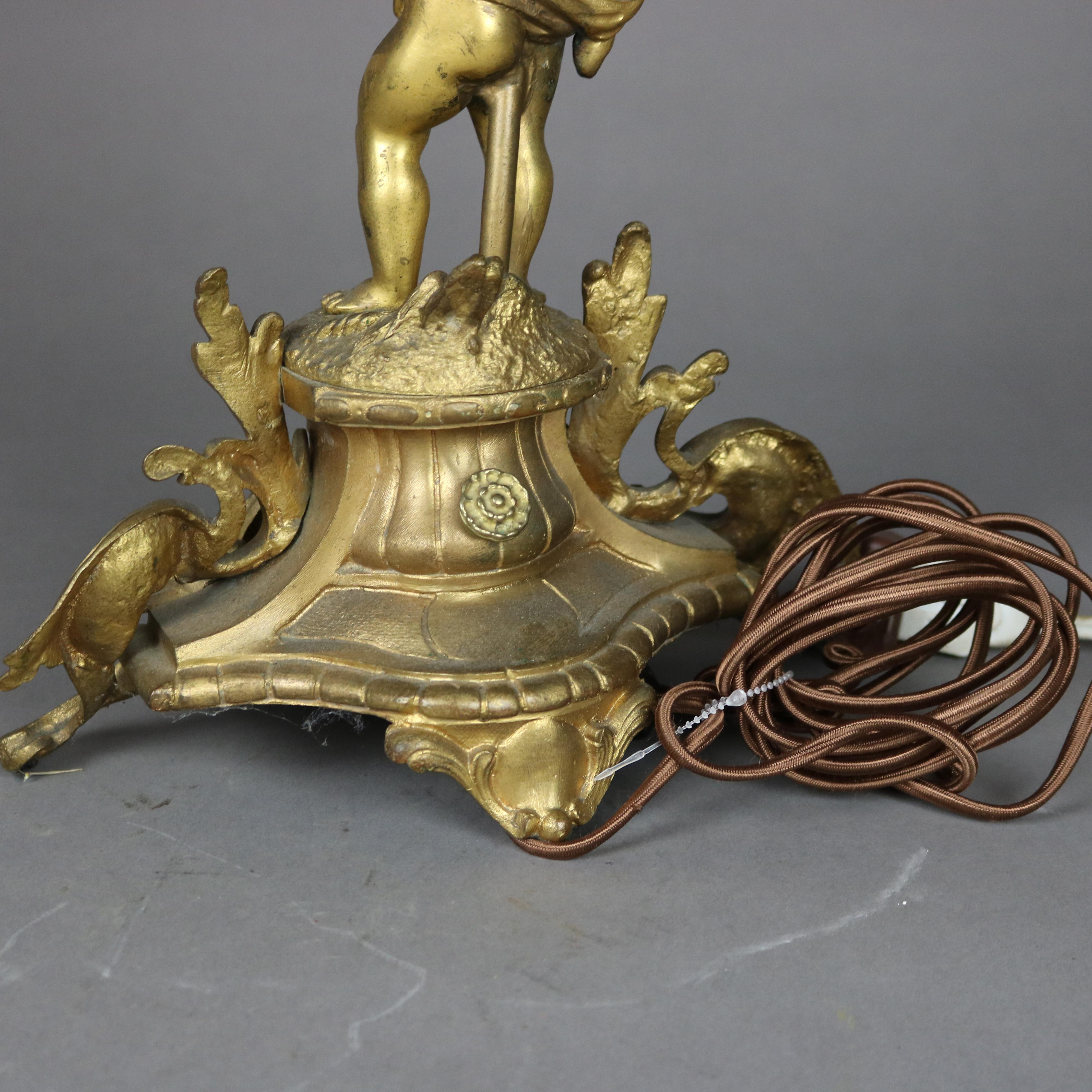 Antique Neoclassical French Figural Cherub & Floral Five Light Candelabra Lamp 4