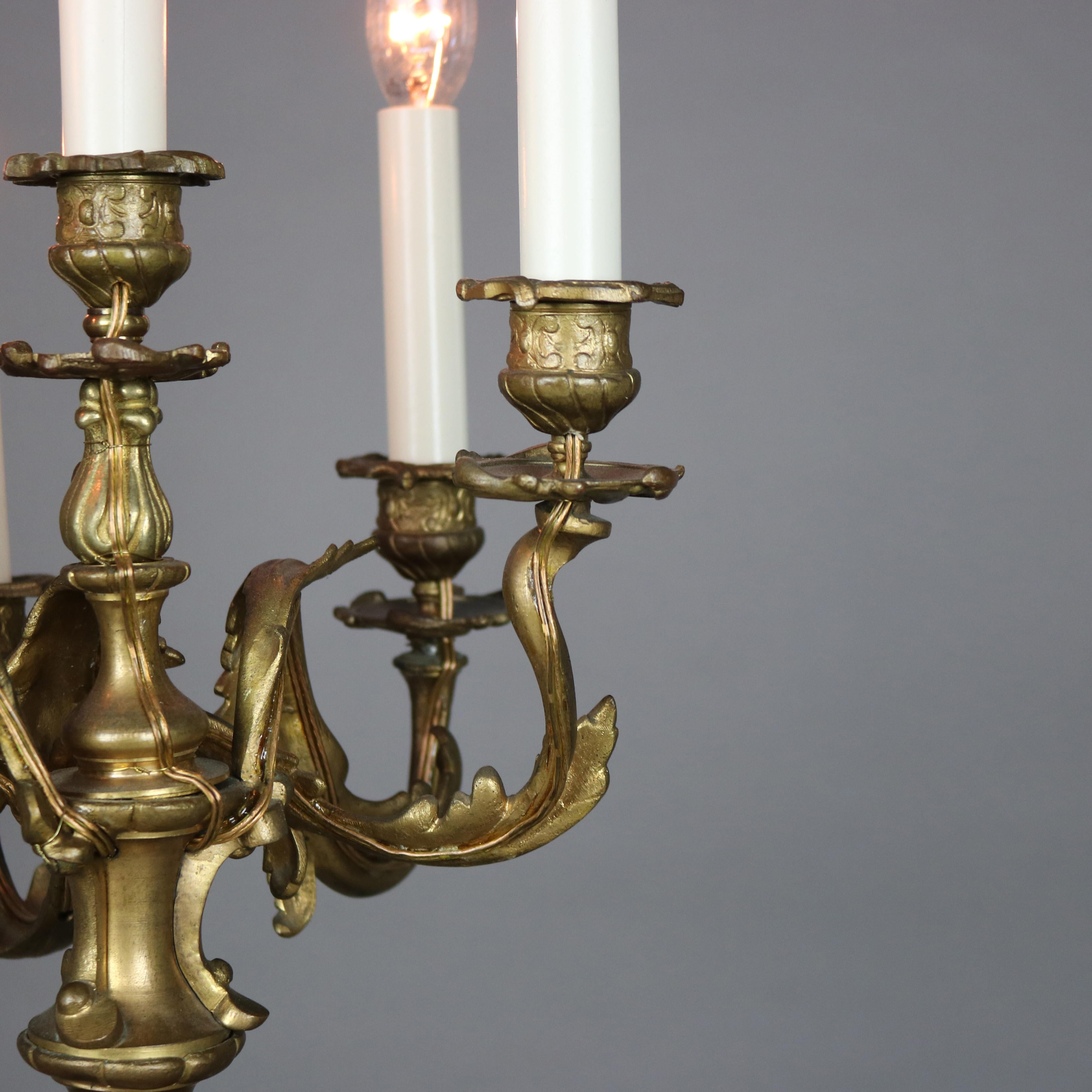 Antique Neoclassical French Figural Cherub & Floral Five Light Candelabra Lamp 5