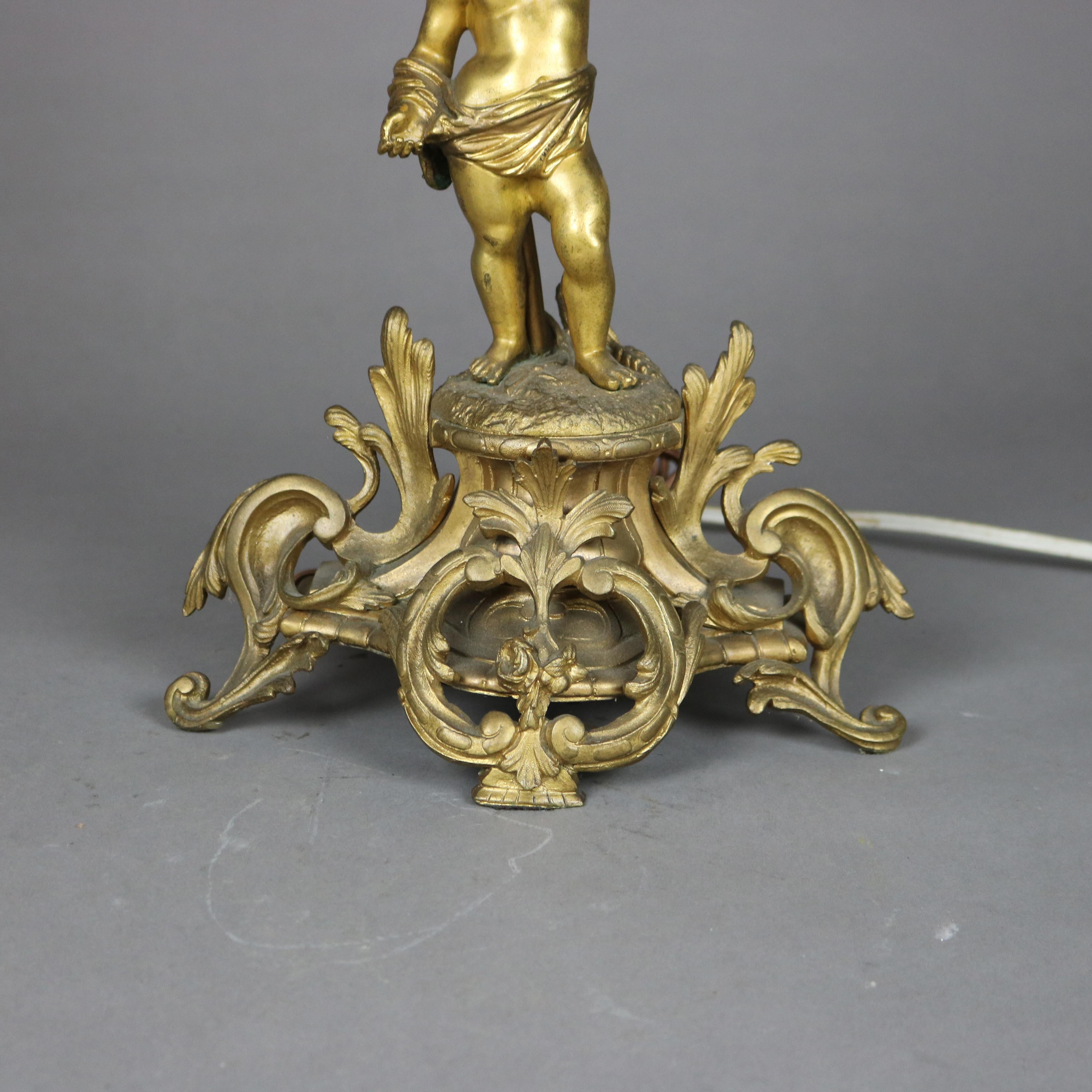 Antique Neoclassical French Figural Cherub & Floral Five Light Candelabra Lamp In Good Condition In Big Flats, NY