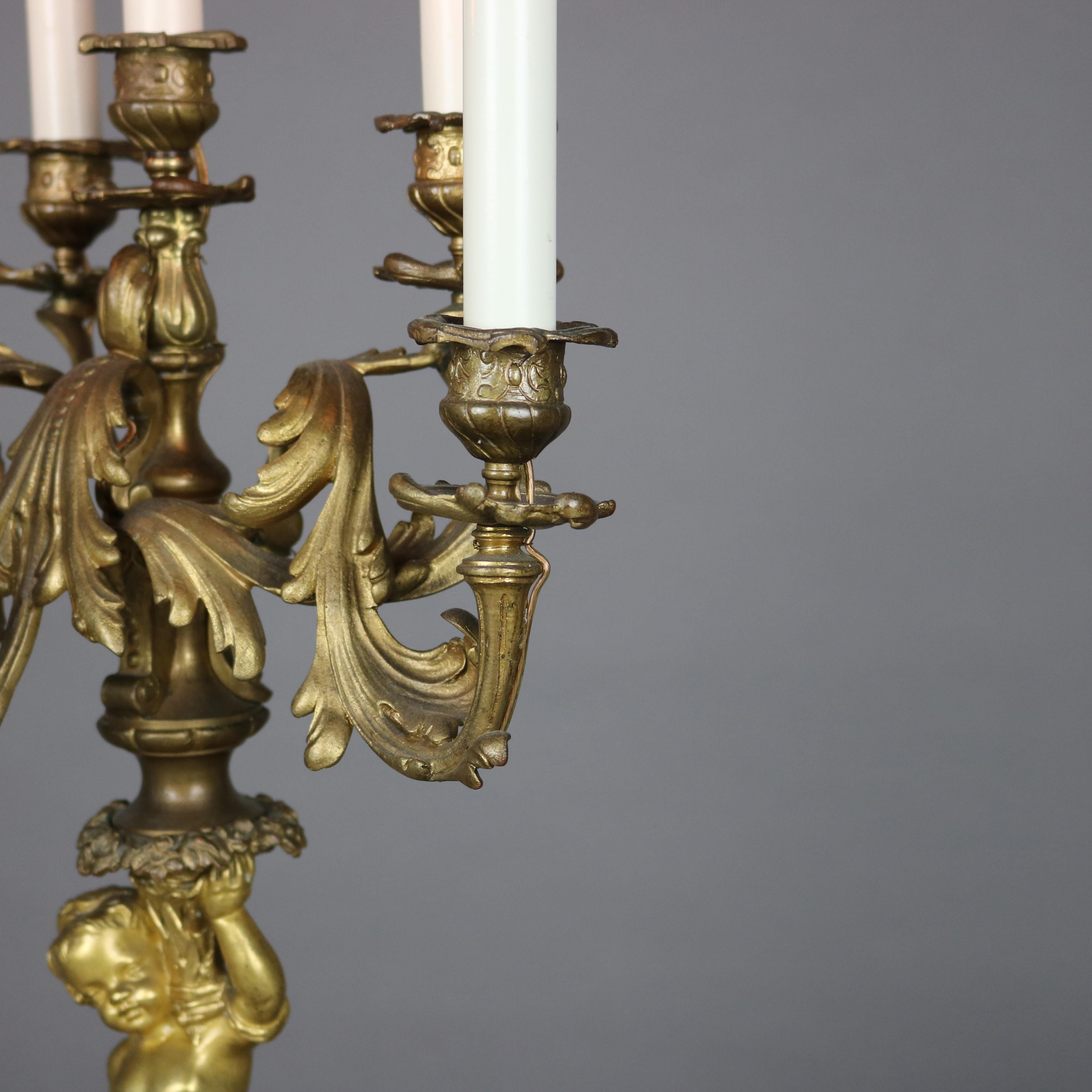 Antique Neoclassical French Figural Cherub & Floral Five Light Candelabra Lamp 2