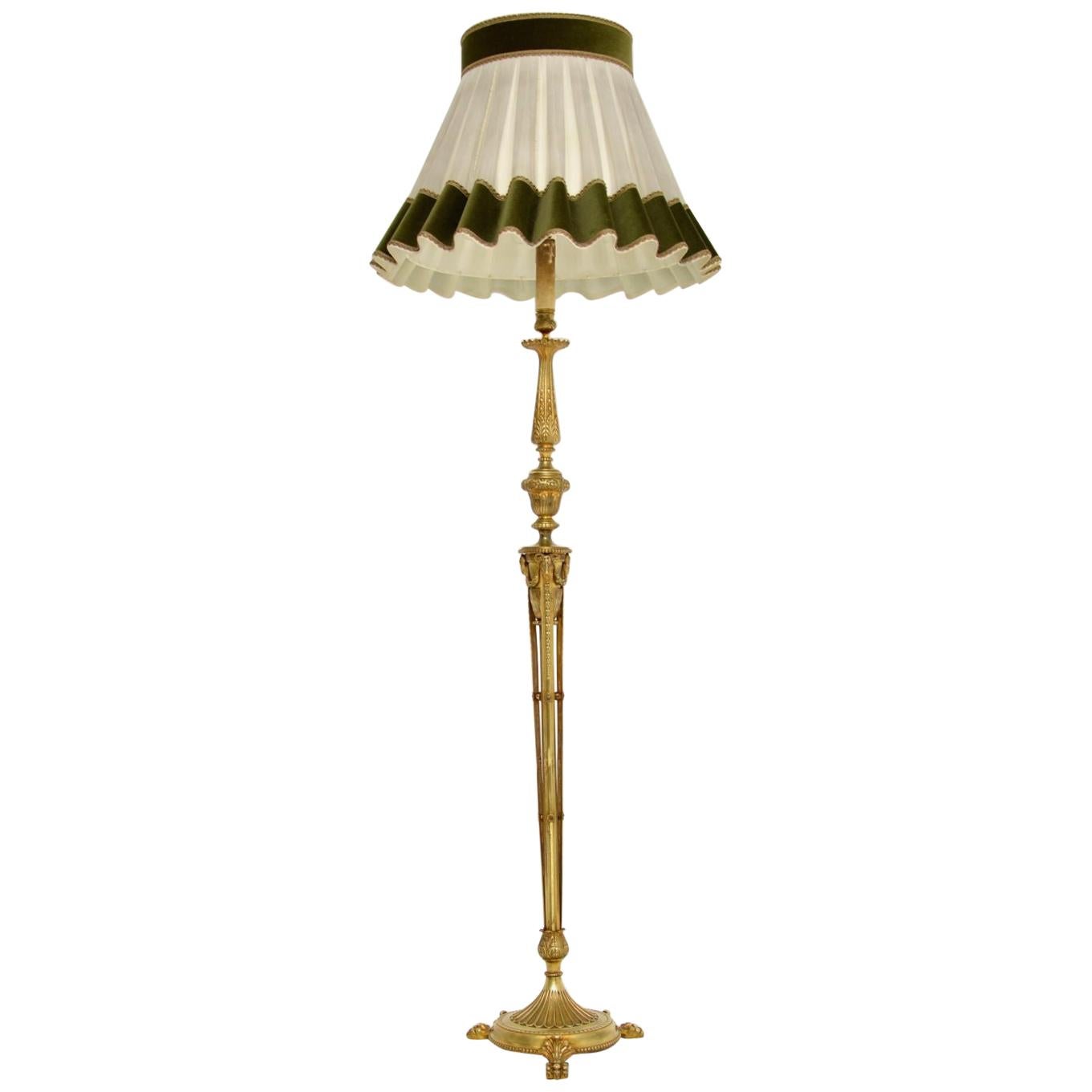 Antique Neoclassical French Gilt Brass Floor Lamp