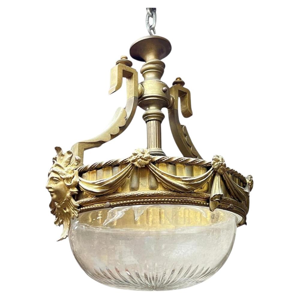 Antique Neoclassical Gilt Bronze and Cut Crystal Chandelier For Sale