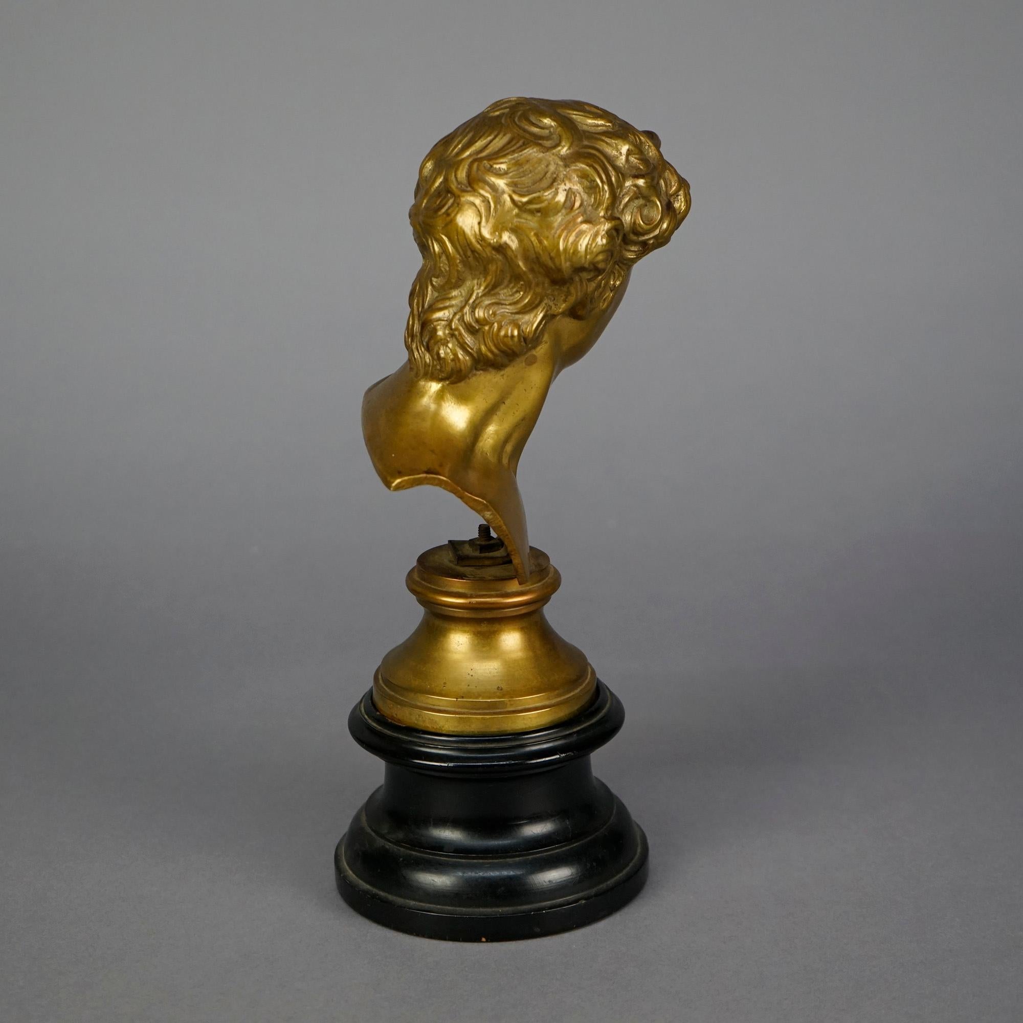 Antique Neoclassical Gilt Bronze Bust Sculpture of a Classical Man, 19th C For Sale 4