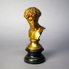 Antique Neoclassical Gilt Bronze Bust Sculpture of a Classical Man, 19th C