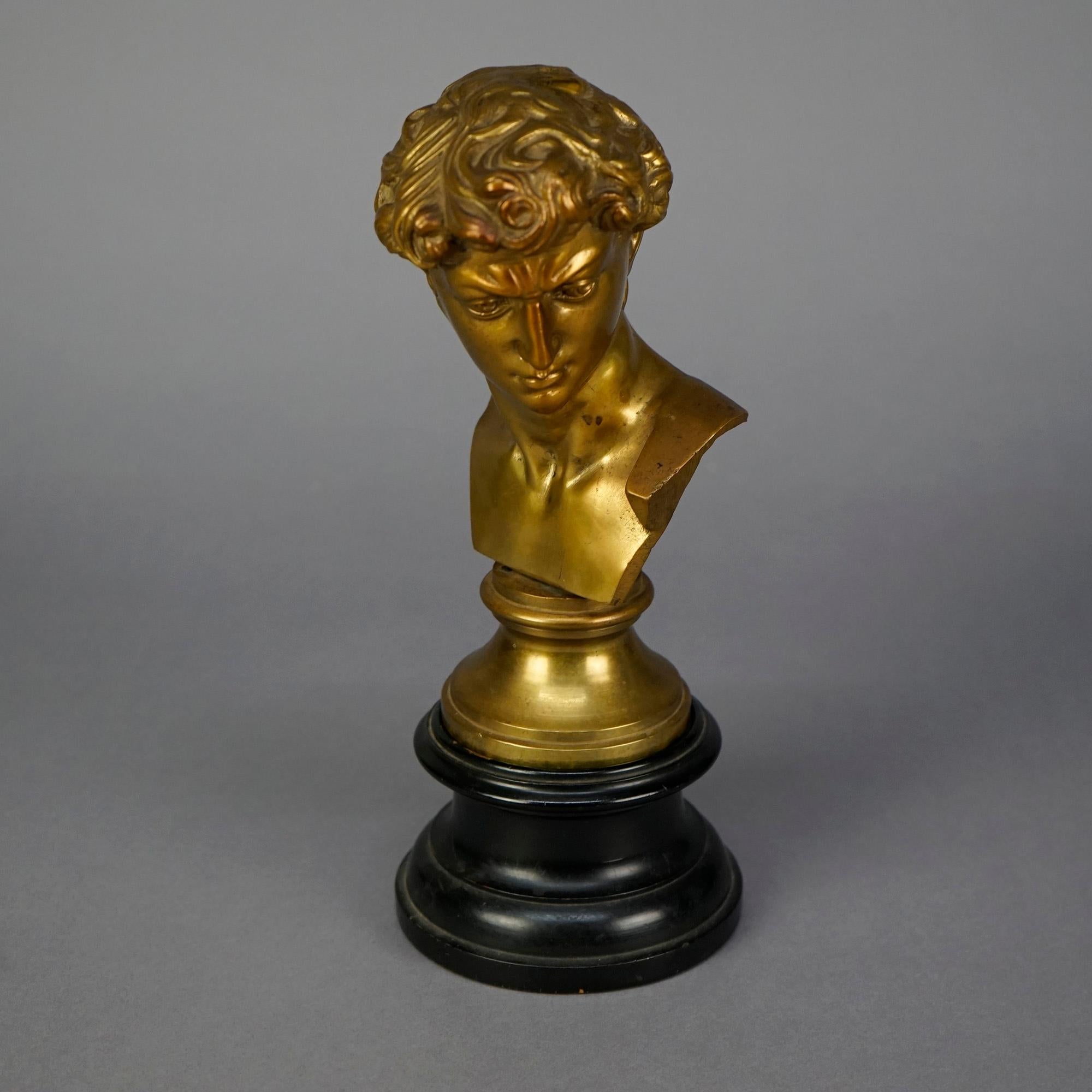European Antique Neoclassical Gilt Bronze Bust Sculpture of a Classical Man, 19th C For Sale