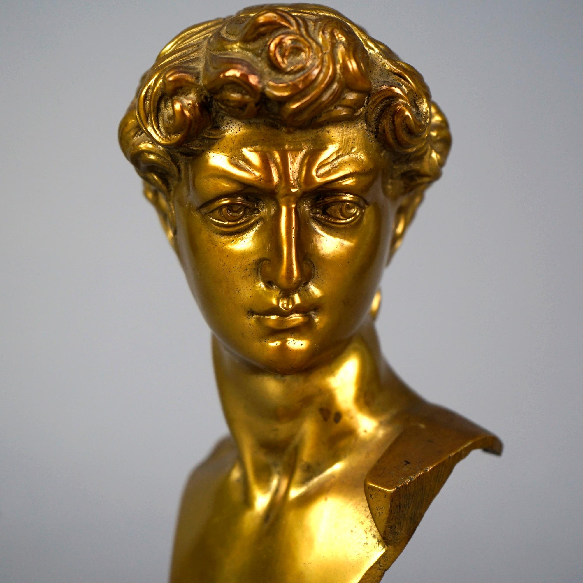 19th Century Antique Neoclassical Gilt Bronze Bust Sculpture of a Classical Man, 19th C For Sale