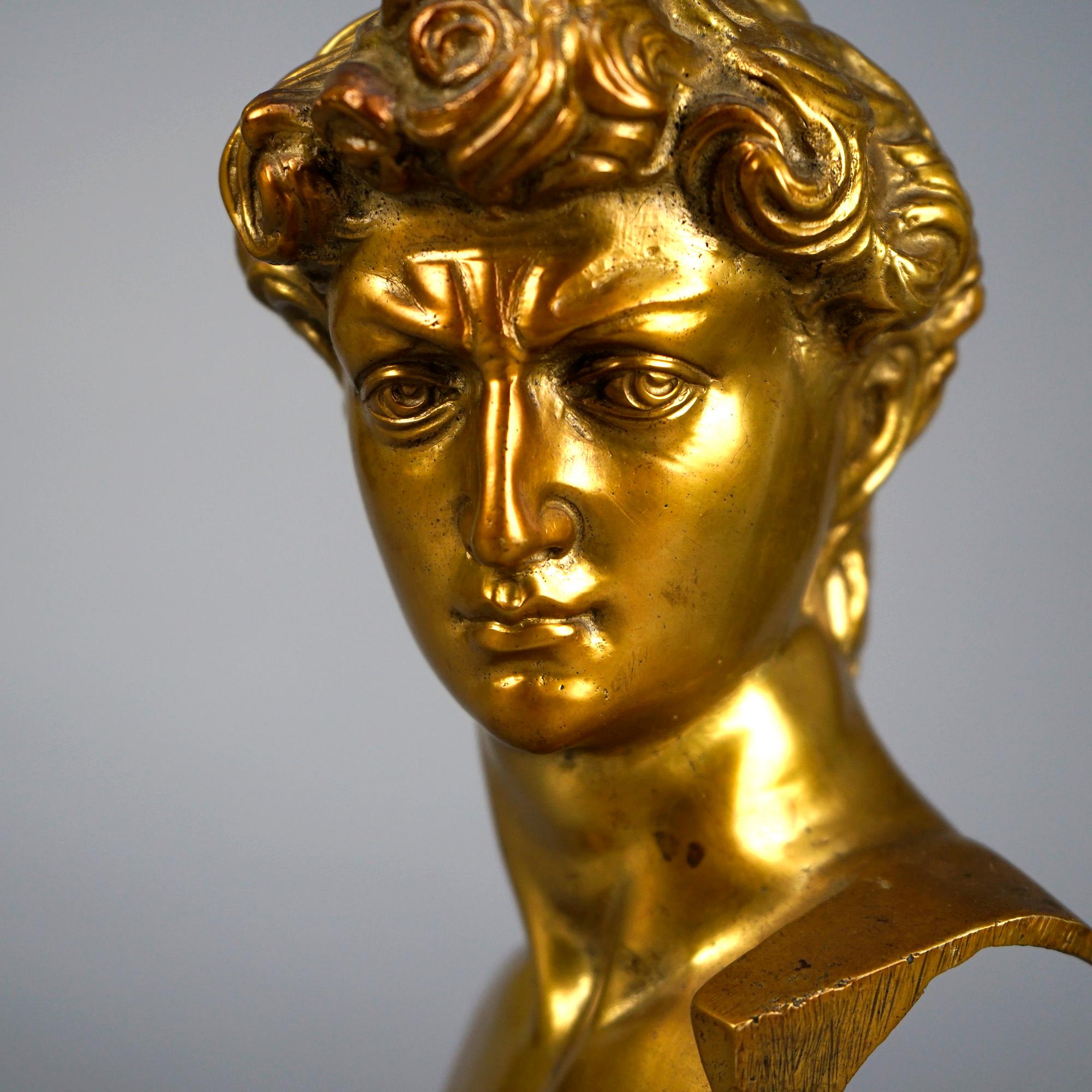 Antique Neoclassical Gilt Bronze Bust Sculpture of a Classical Man, 19th C For Sale 1