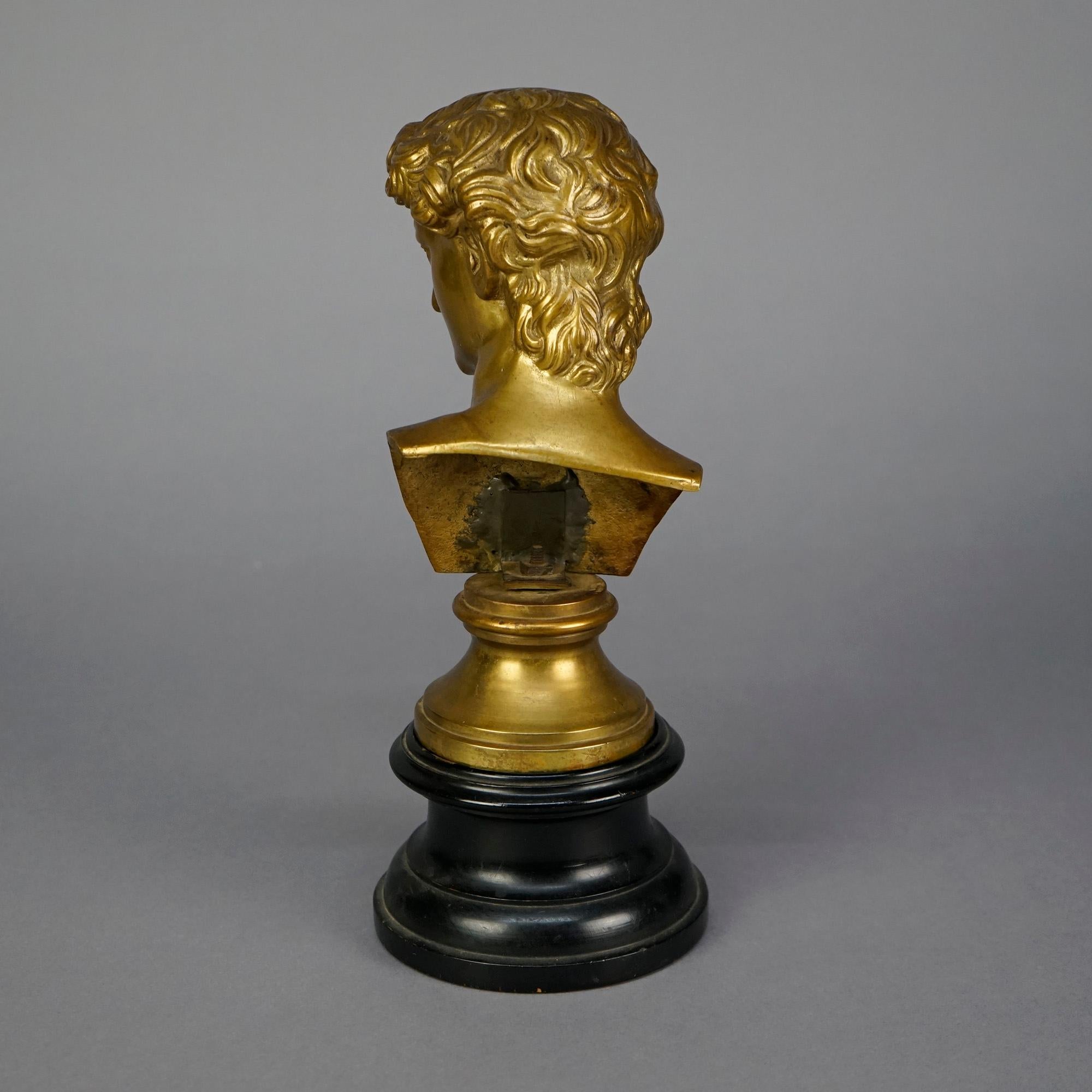 Antique Neoclassical Gilt Bronze Bust Sculpture of a Classical Man, 19th C For Sale 3