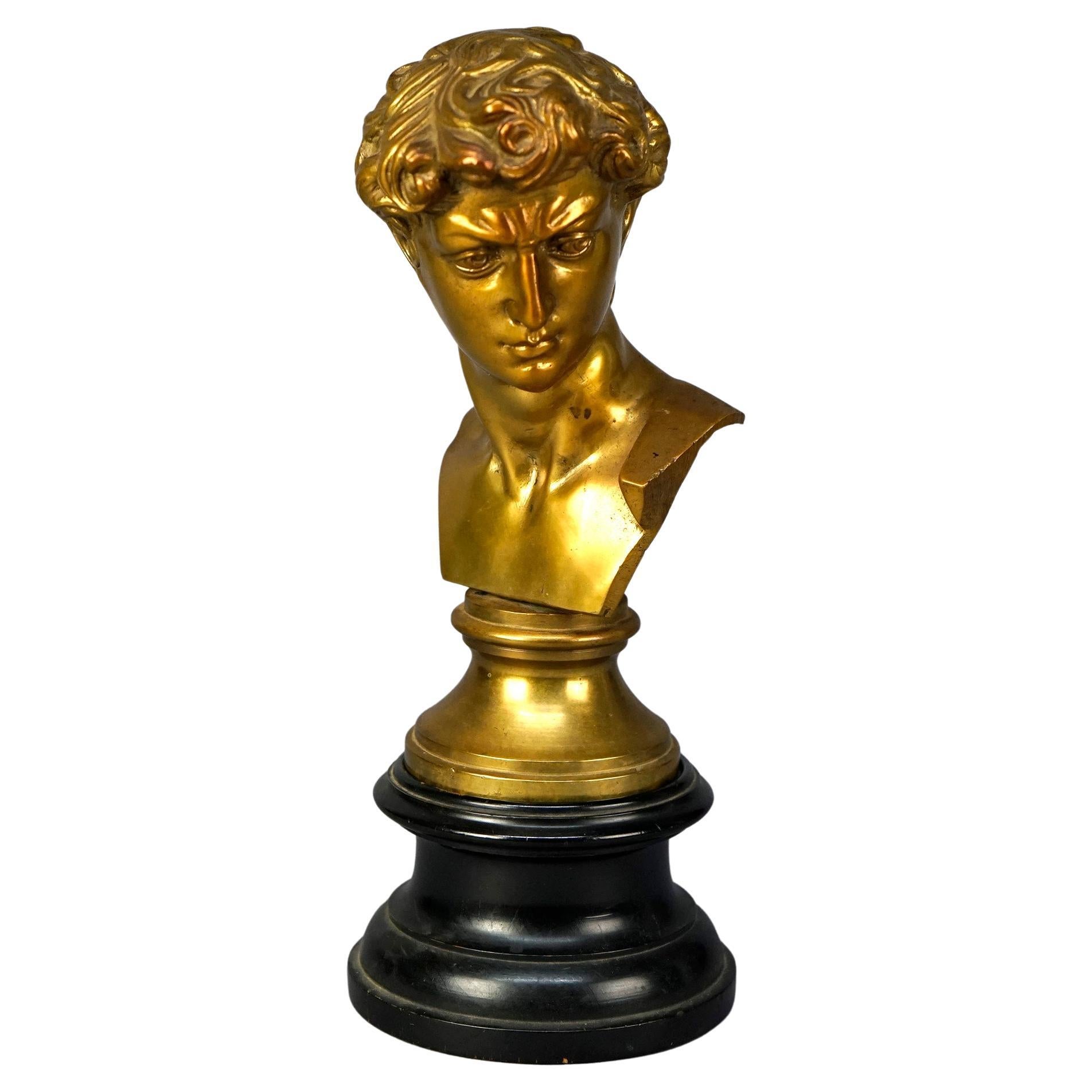 Antique Neoclassical Gilt Bronze Bust Sculpture of a Classical Man, 19th C For Sale