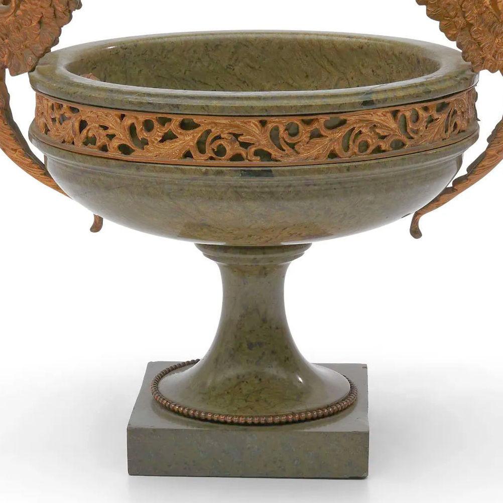 19th Century Antique Neoclassical Gilt Bronze Mounted Green Marble Centerpiece Bowl For Sale