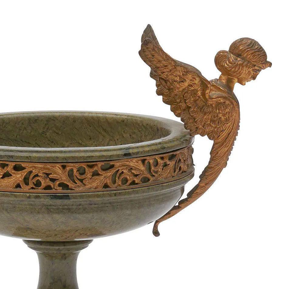 XIXe siècle Bol de centre de table néoclassique ancien monté sur bronze doré et marbre vert en vente