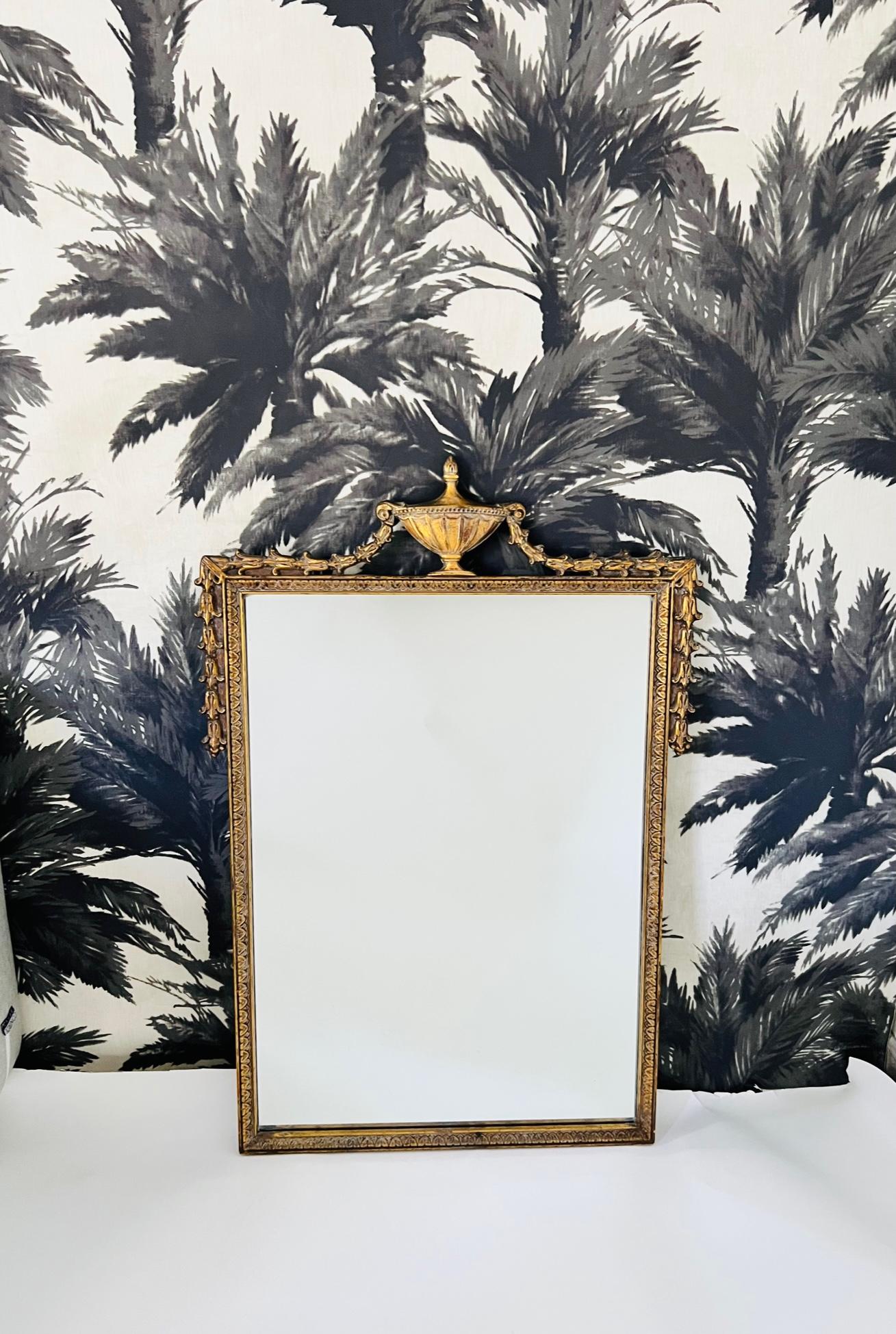 French Antique Neoclassical Giltwood Mirror with Hand Carved Frame, France, c. 1920's