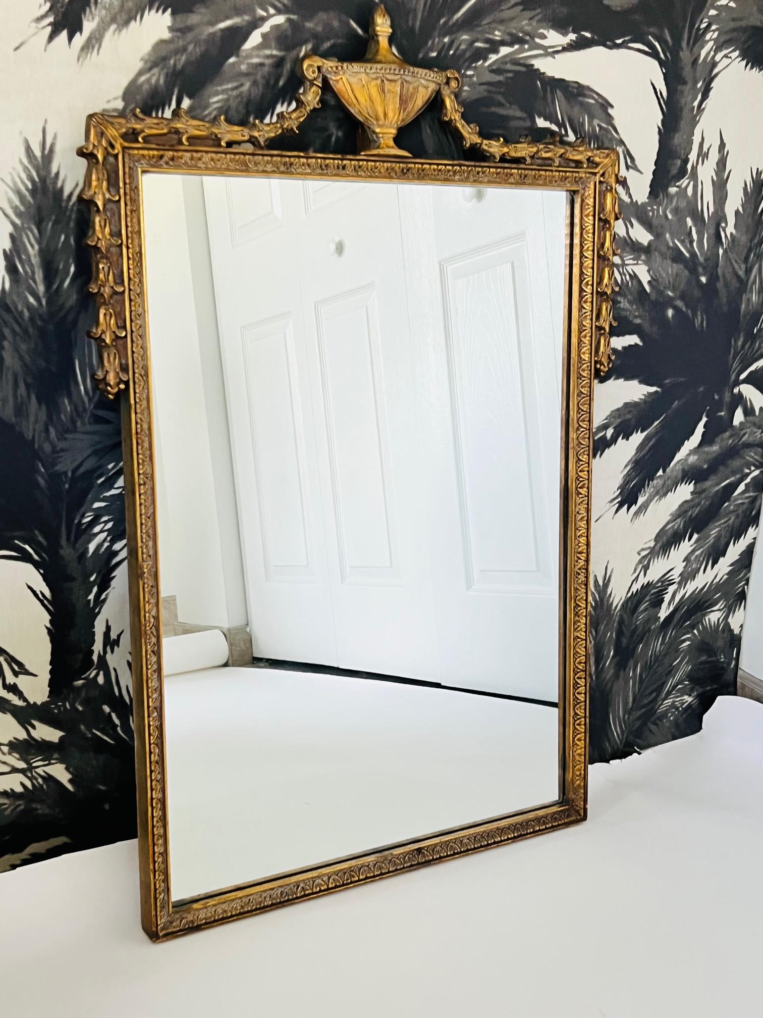 Hand-Carved Antique Neoclassical Giltwood Mirror with Hand Carved Frame, France, c. 1920's