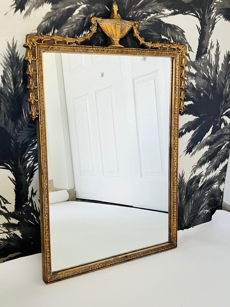 Hand-Carved Antique Neoclassical Giltwood Mirror with Hand Carved Frame, France, c. 1920's For Sale