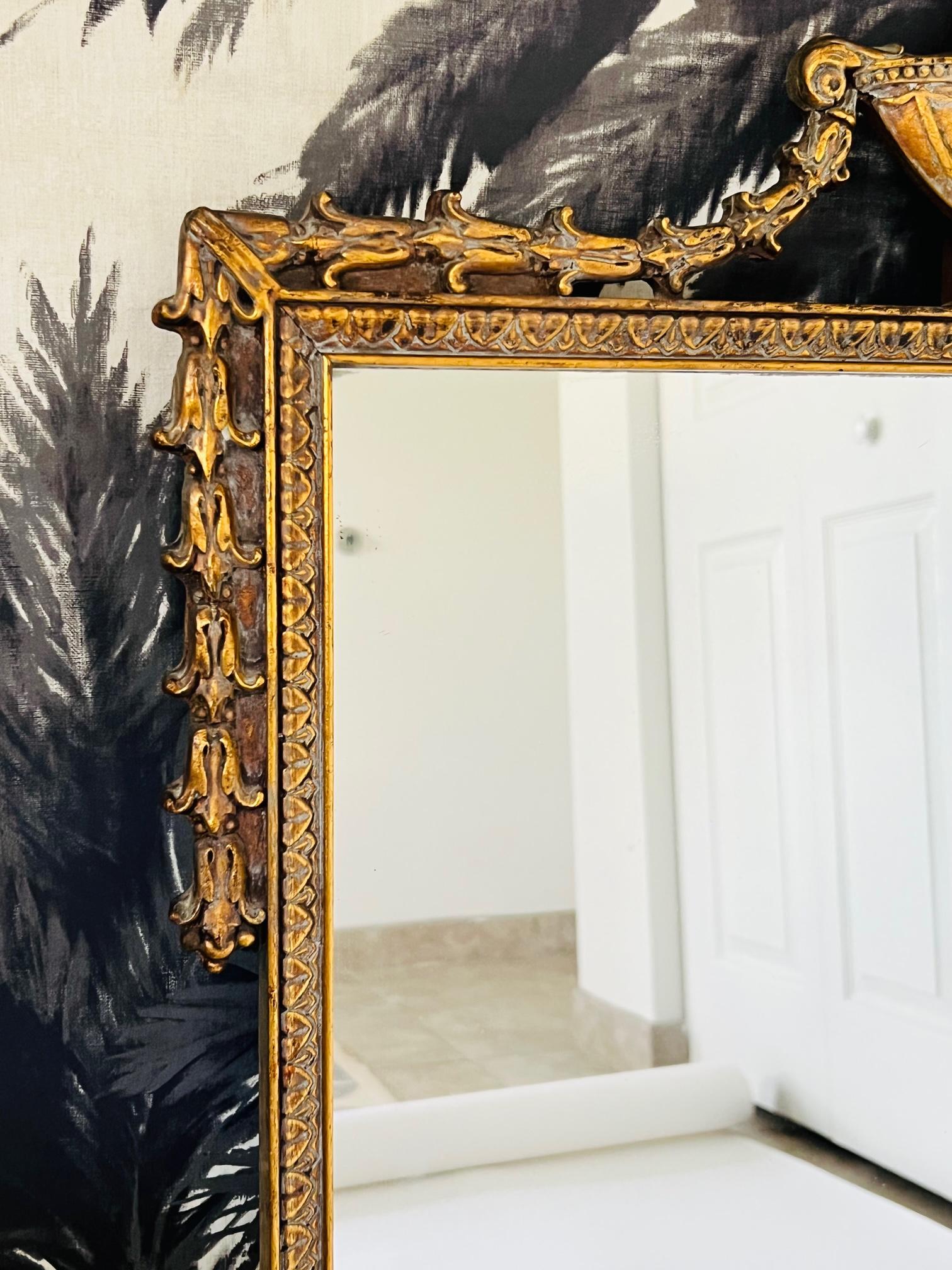 Early 20th Century Antique Neoclassical Giltwood Mirror with Hand Carved Frame, France, c. 1920's