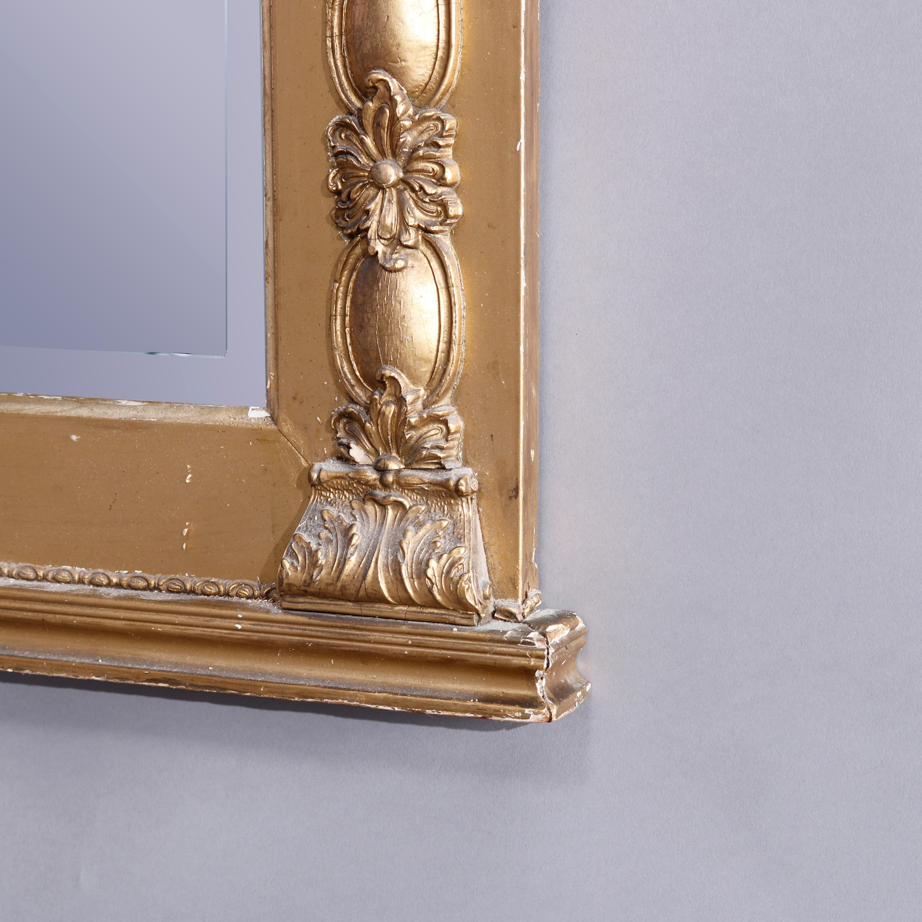 Antique Neoclassical Giltwood Wall Mirror, Drape, Foliate & Lion Elements c1890 7