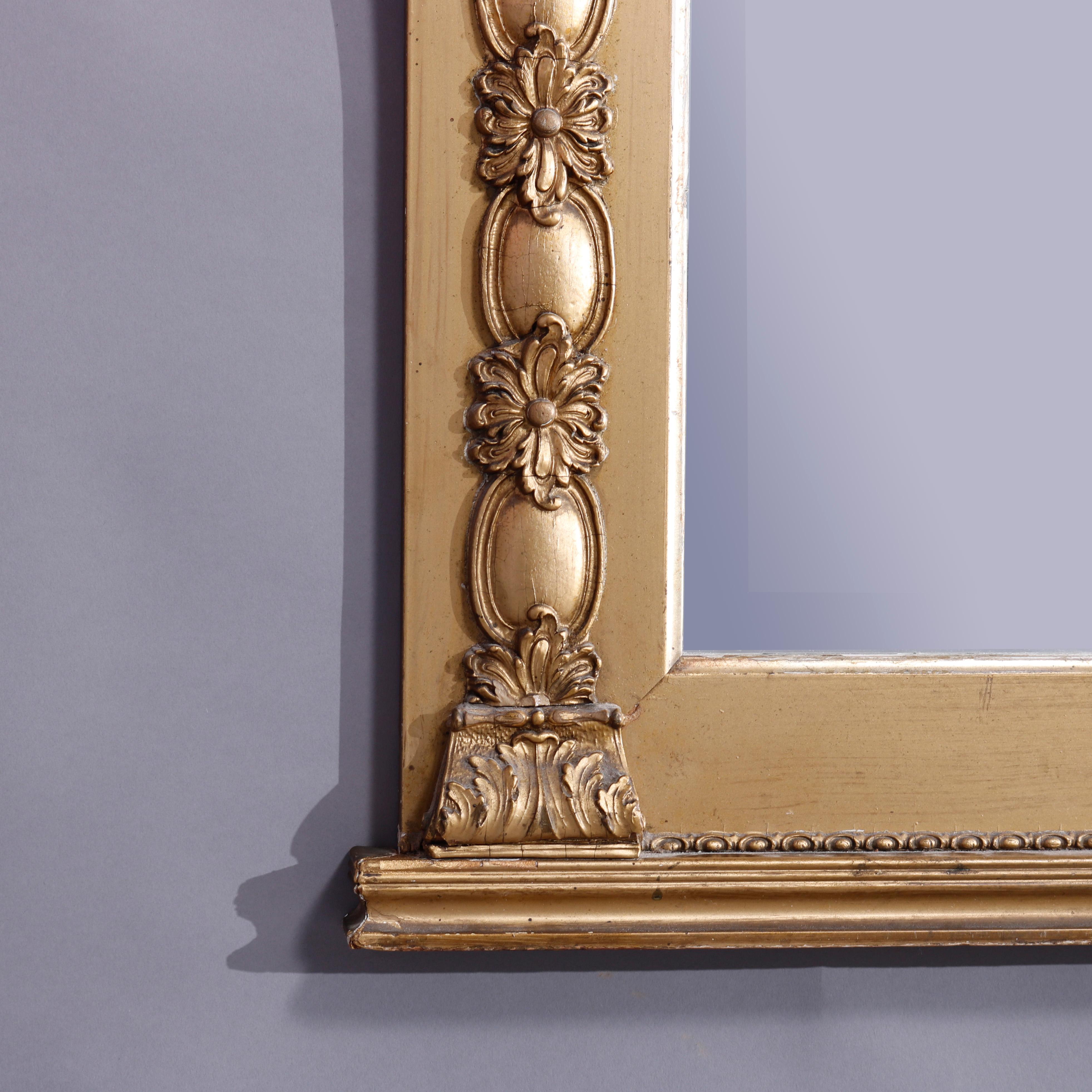 Antique Neoclassical Giltwood Wall Mirror, Drape, Foliate & Lion Elements c1890 2