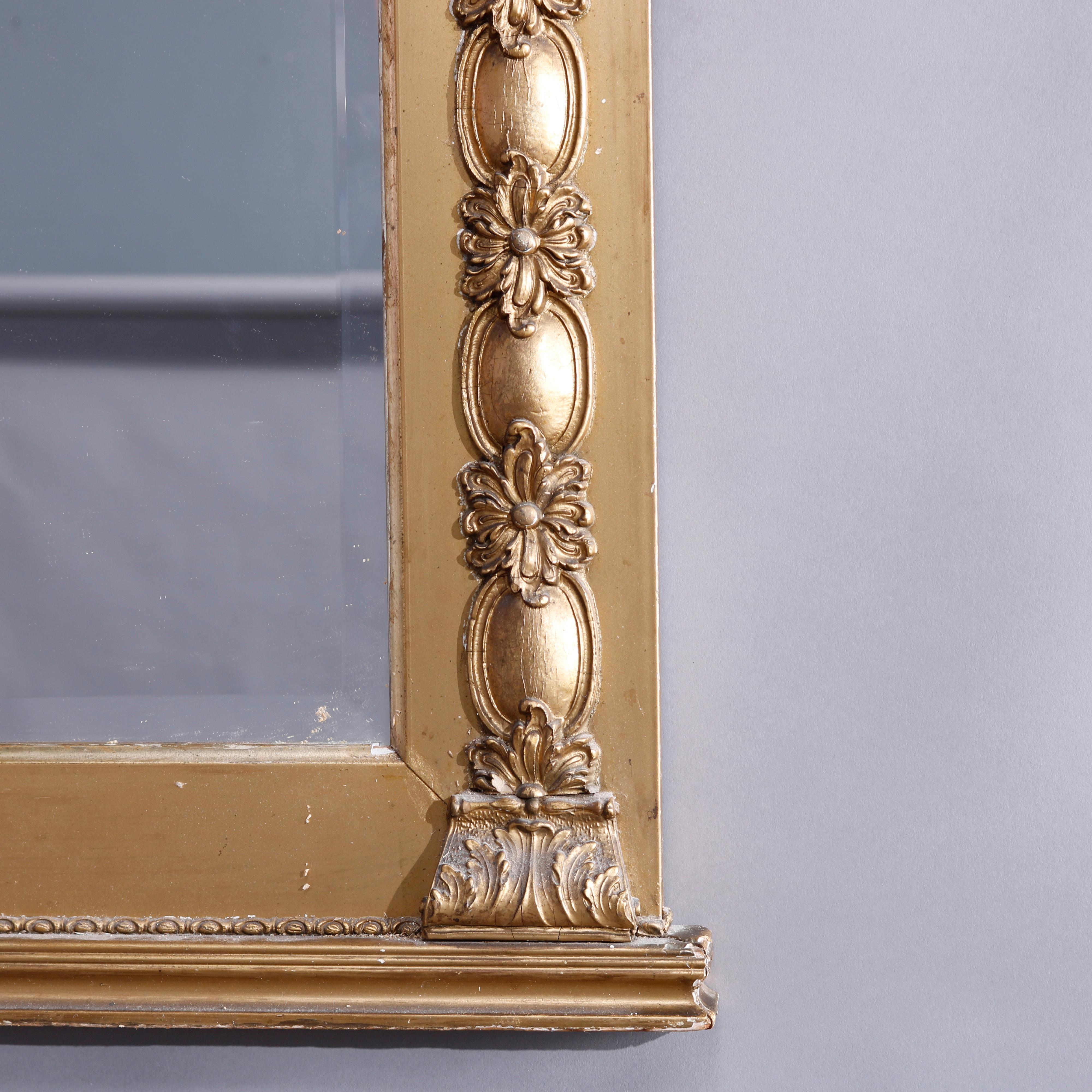 Antique Neoclassical Giltwood Wall Mirror, Drape, Foliate & Lion Elements c1890 3