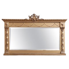 Antique Neoclassical Giltwood Wall Mirror, Drape, Foliate & Lion Elements c1890