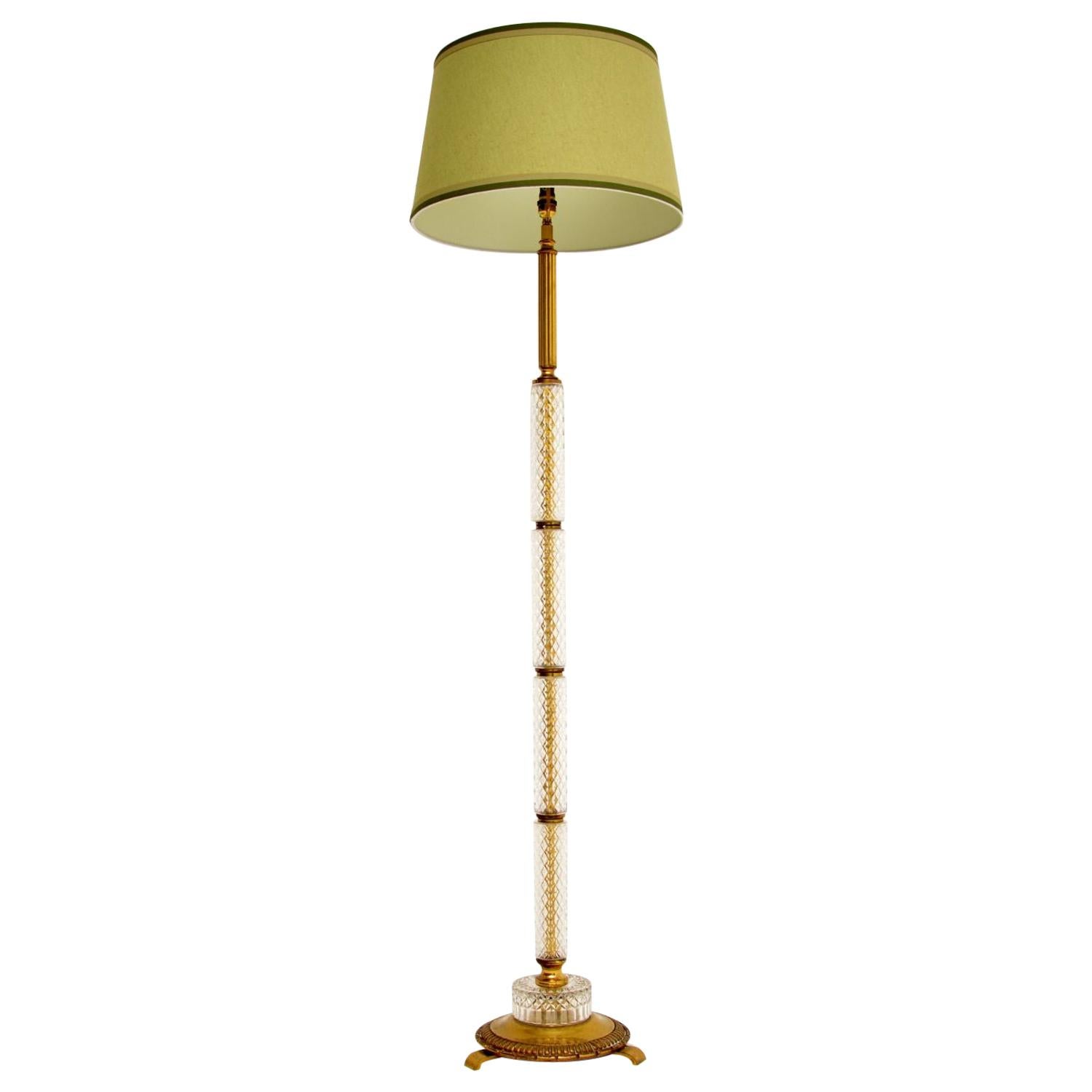 Antique Neoclassical Glass and Brass Floor Lamp