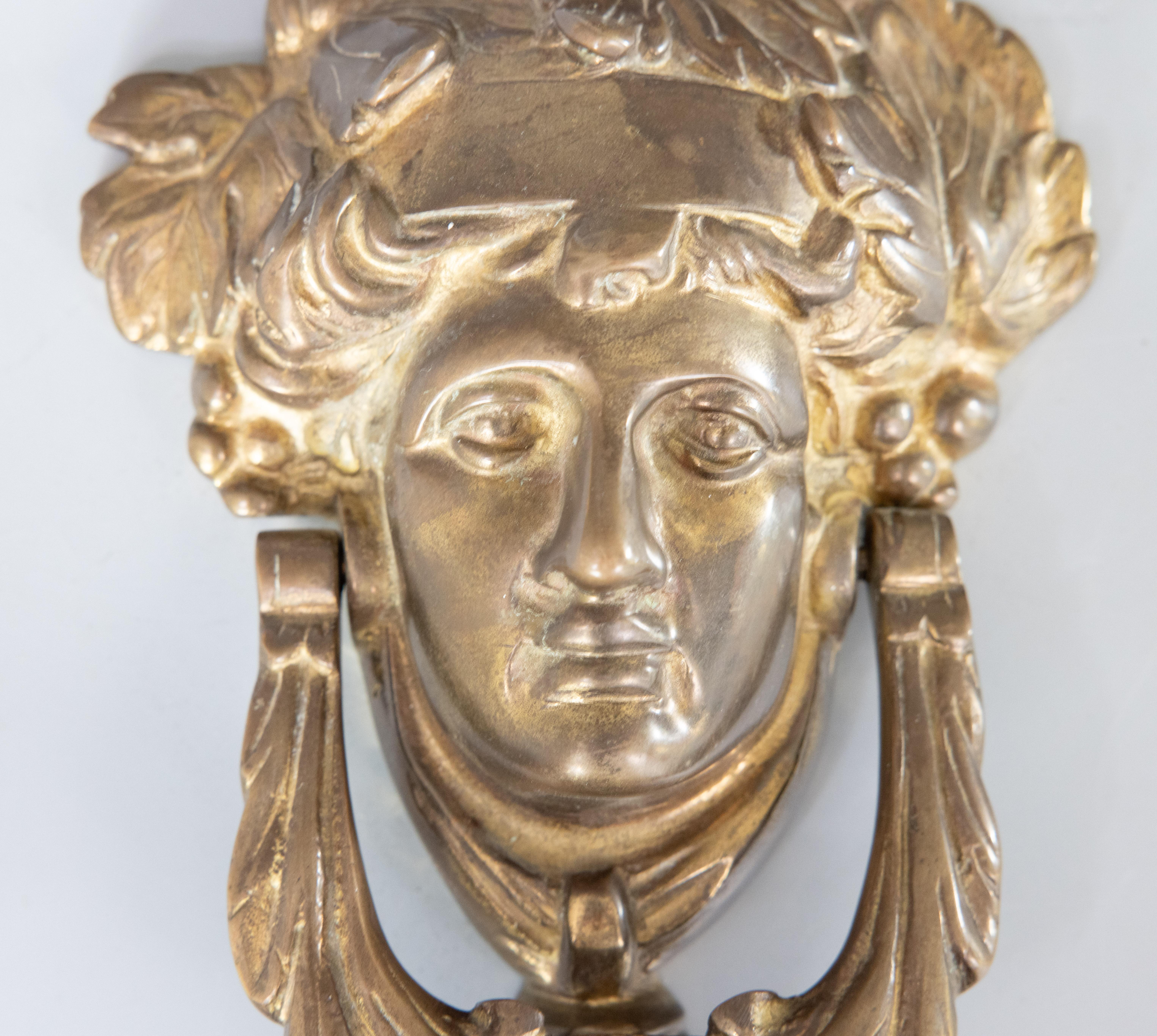 Antique Neoclassical Goddess Athena Brass Door Knocker In Good Condition In Pearland, TX
