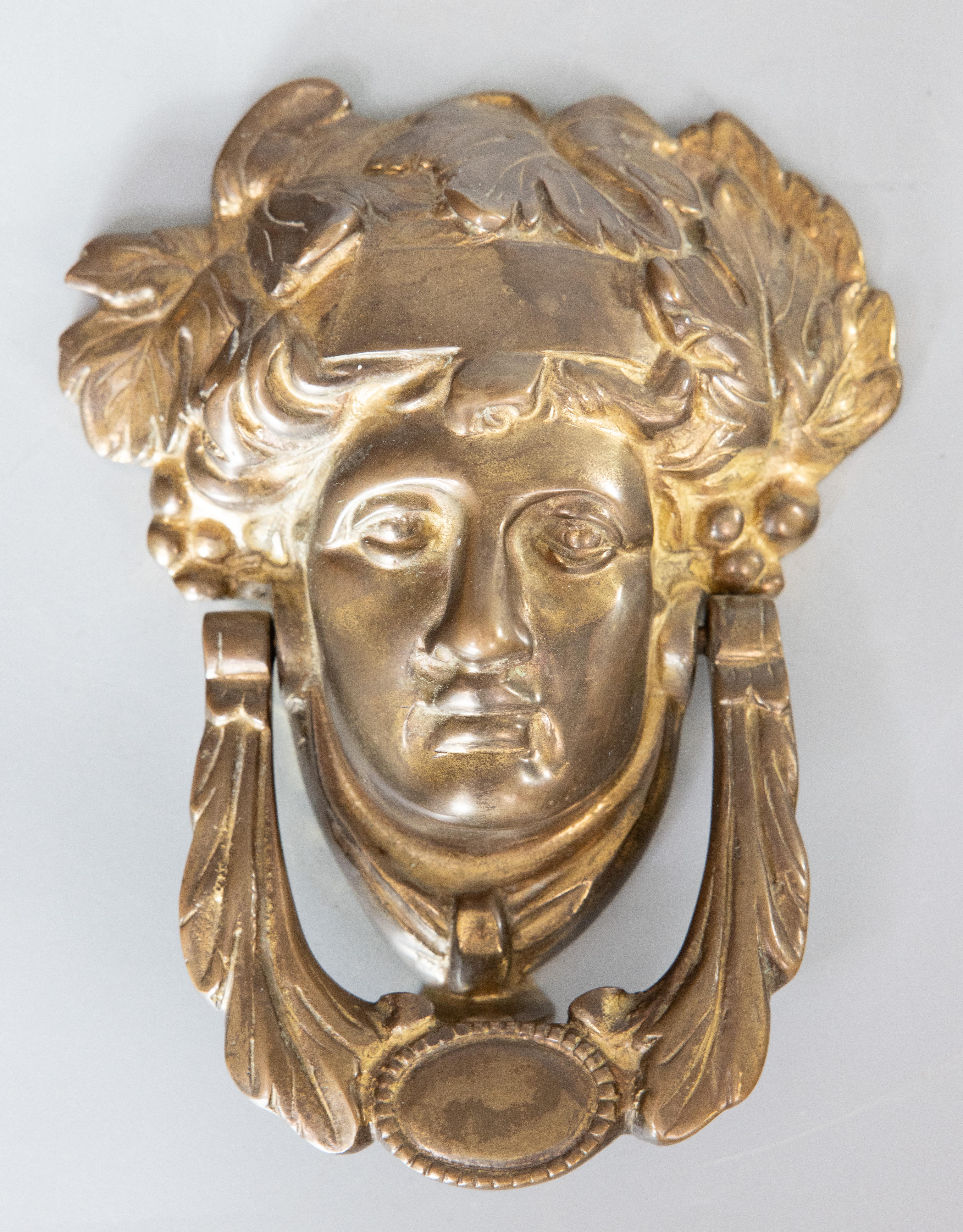Antique Neoclassical Goddess Athena Brass Door Knocker 1