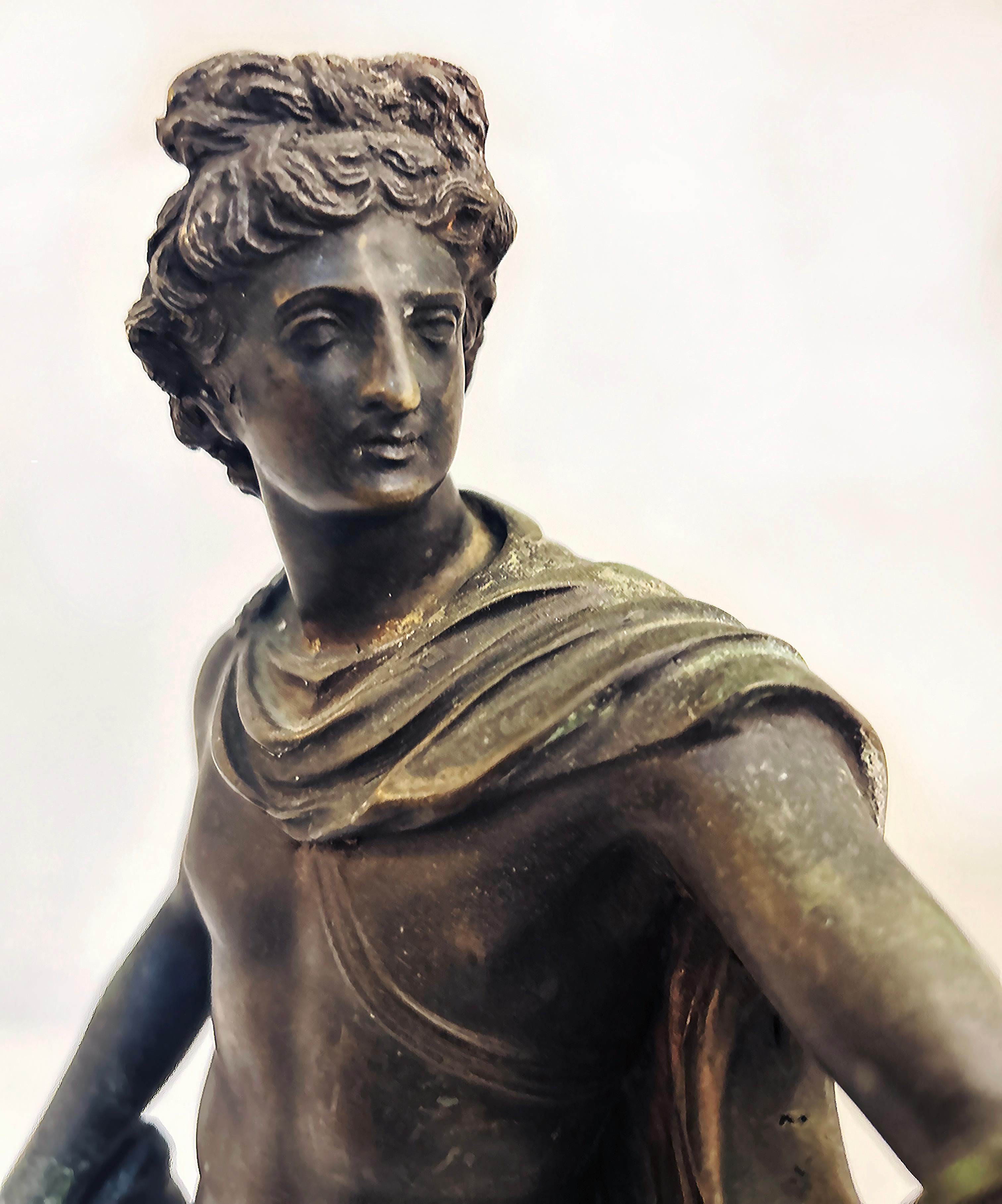 Antique Neoclassical Grand Tour Bronze Apollo Sculpture Mounted on Wood