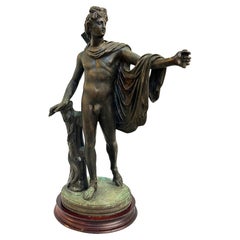 Antique Neoclassical Grand Tour Bronze Apollo Sculpture Mounted on Wood