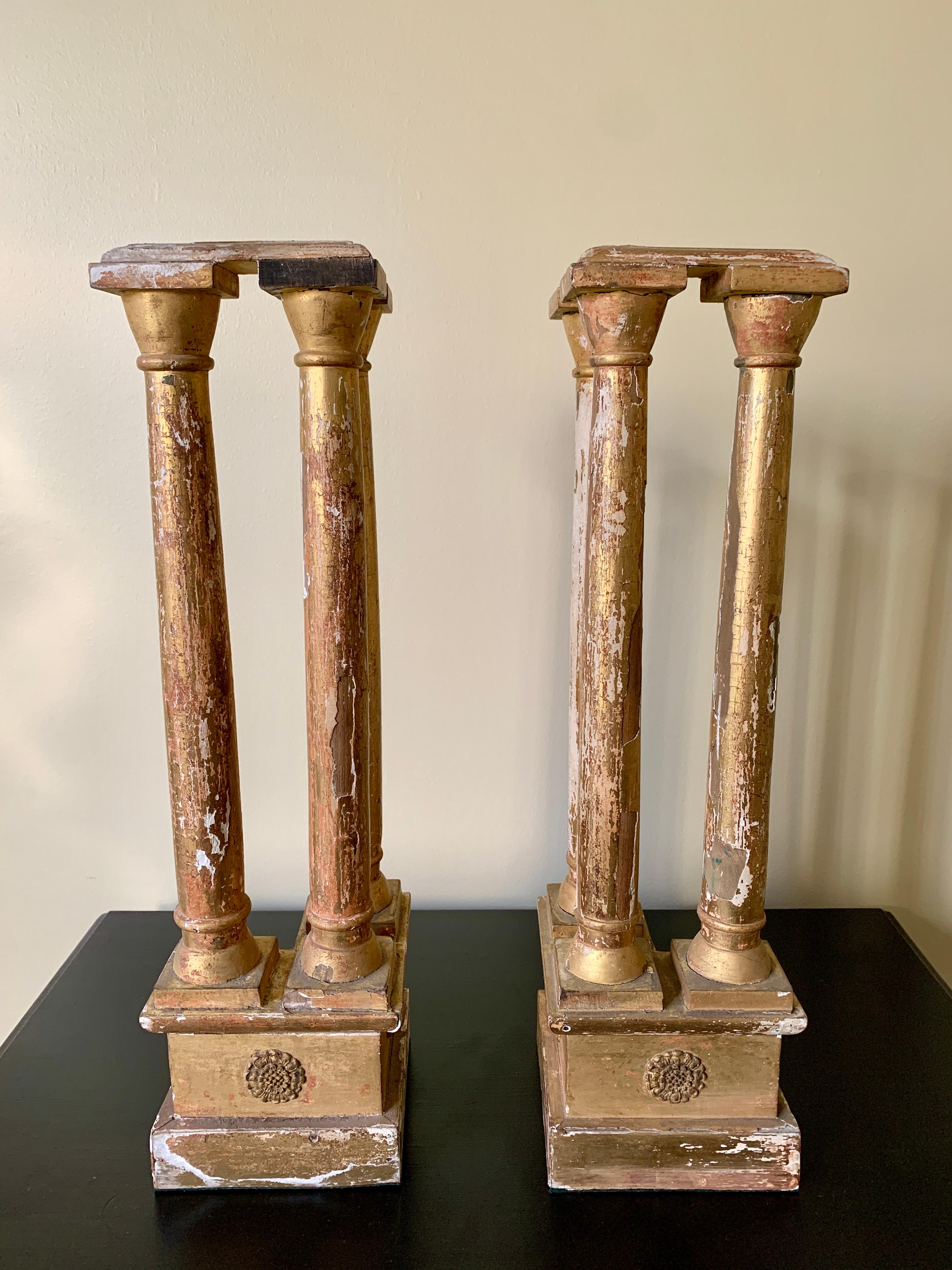 Antique Neoclassical Grand Tour Giltwood Architectural Columns, a Pair For Sale 5