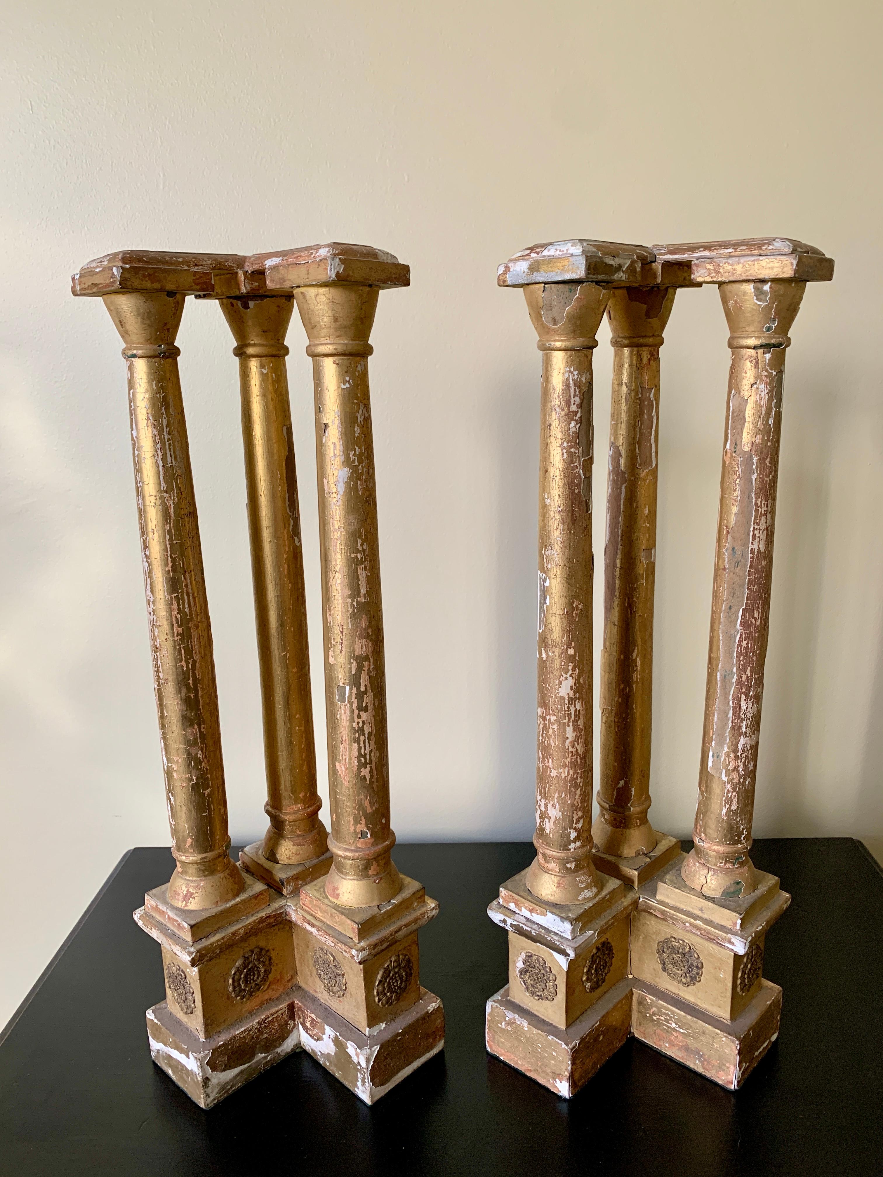 Antique Neoclassical Grand Tour Giltwood Architectural Columns, a Pair For Sale 6