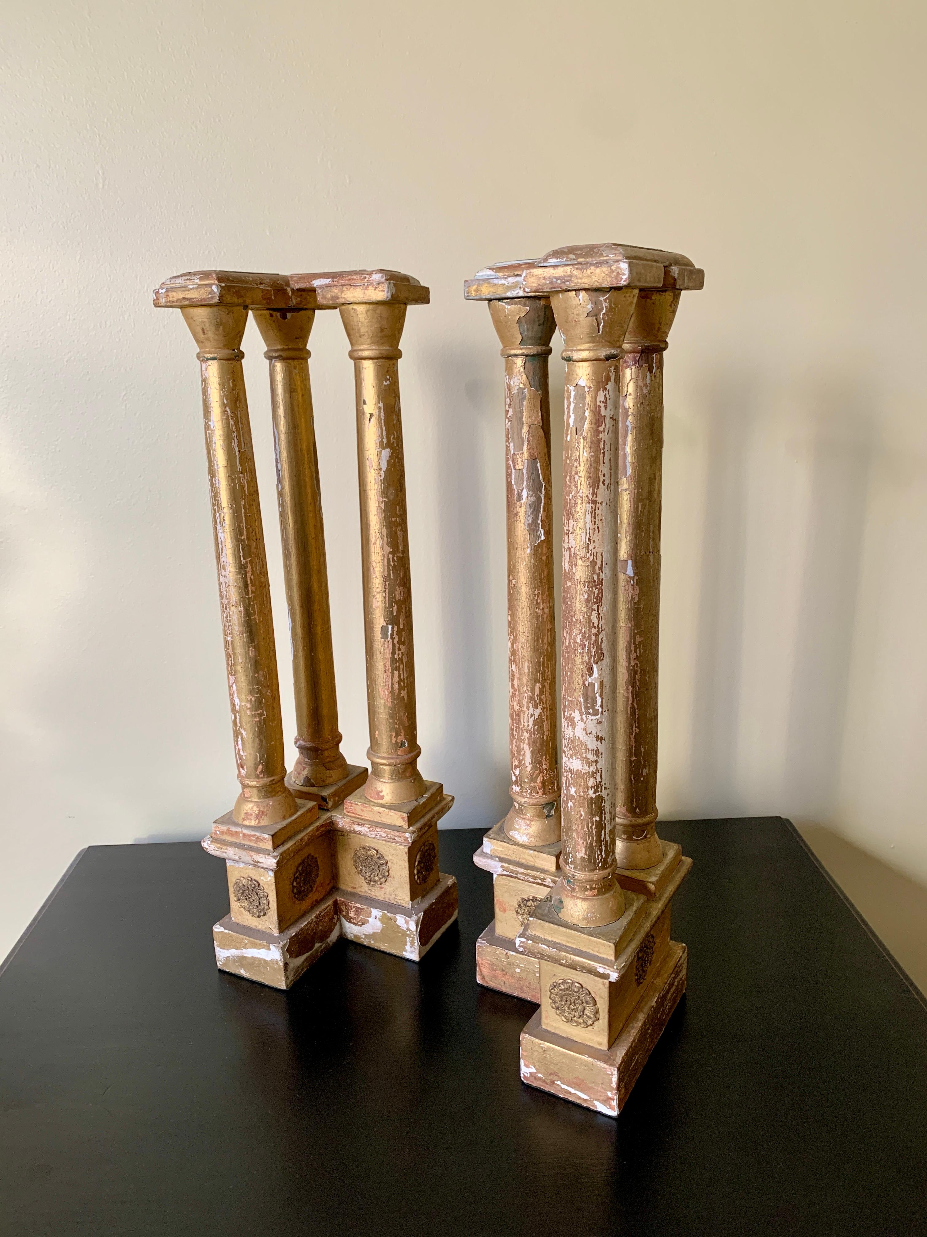 Antique Neoclassical Grand Tour Giltwood Architectural Columns, a Pair In Good Condition For Sale In Elkhart, IN