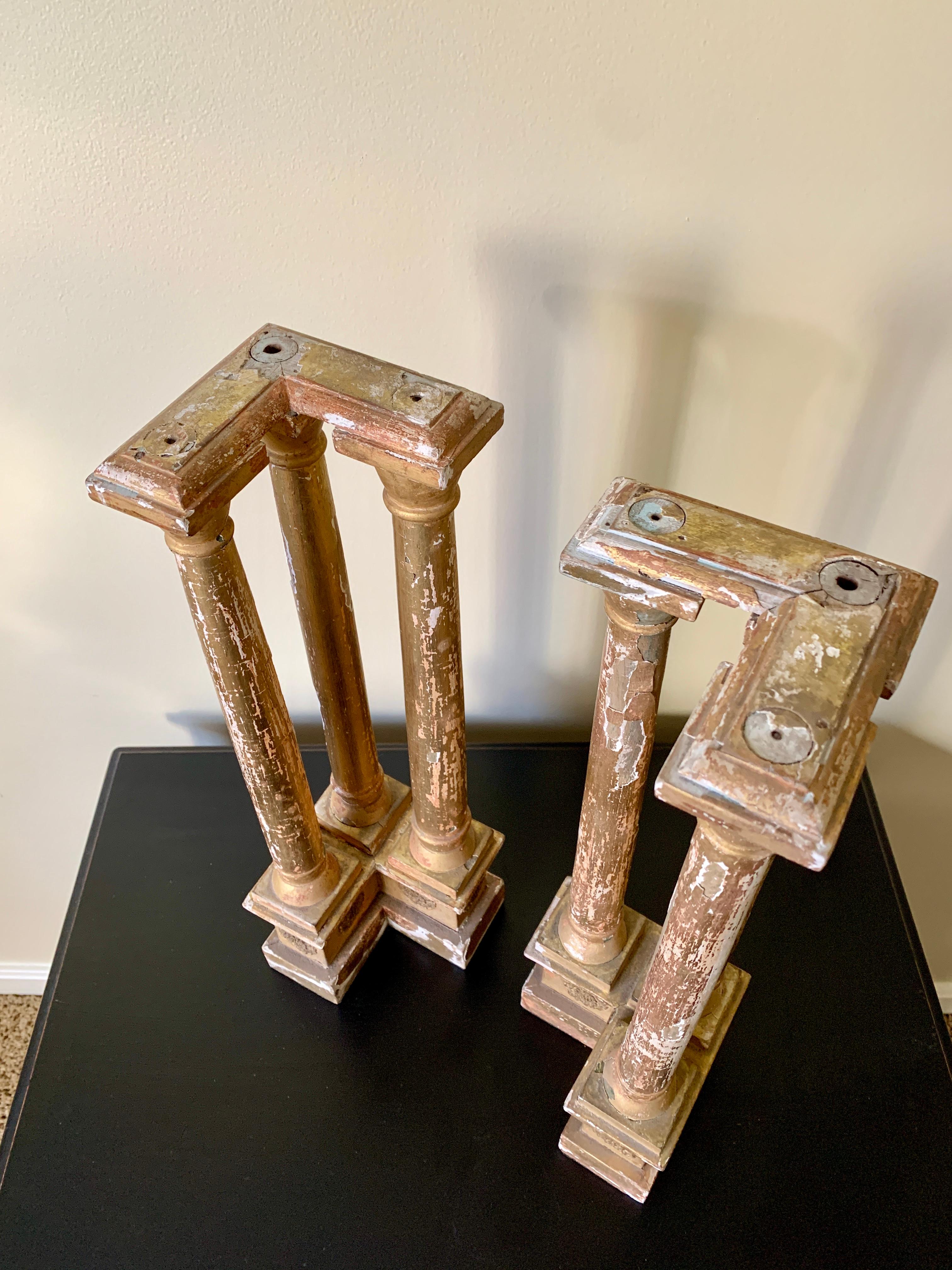 20th Century Antique Neoclassical Grand Tour Giltwood Architectural Columns, a Pair For Sale