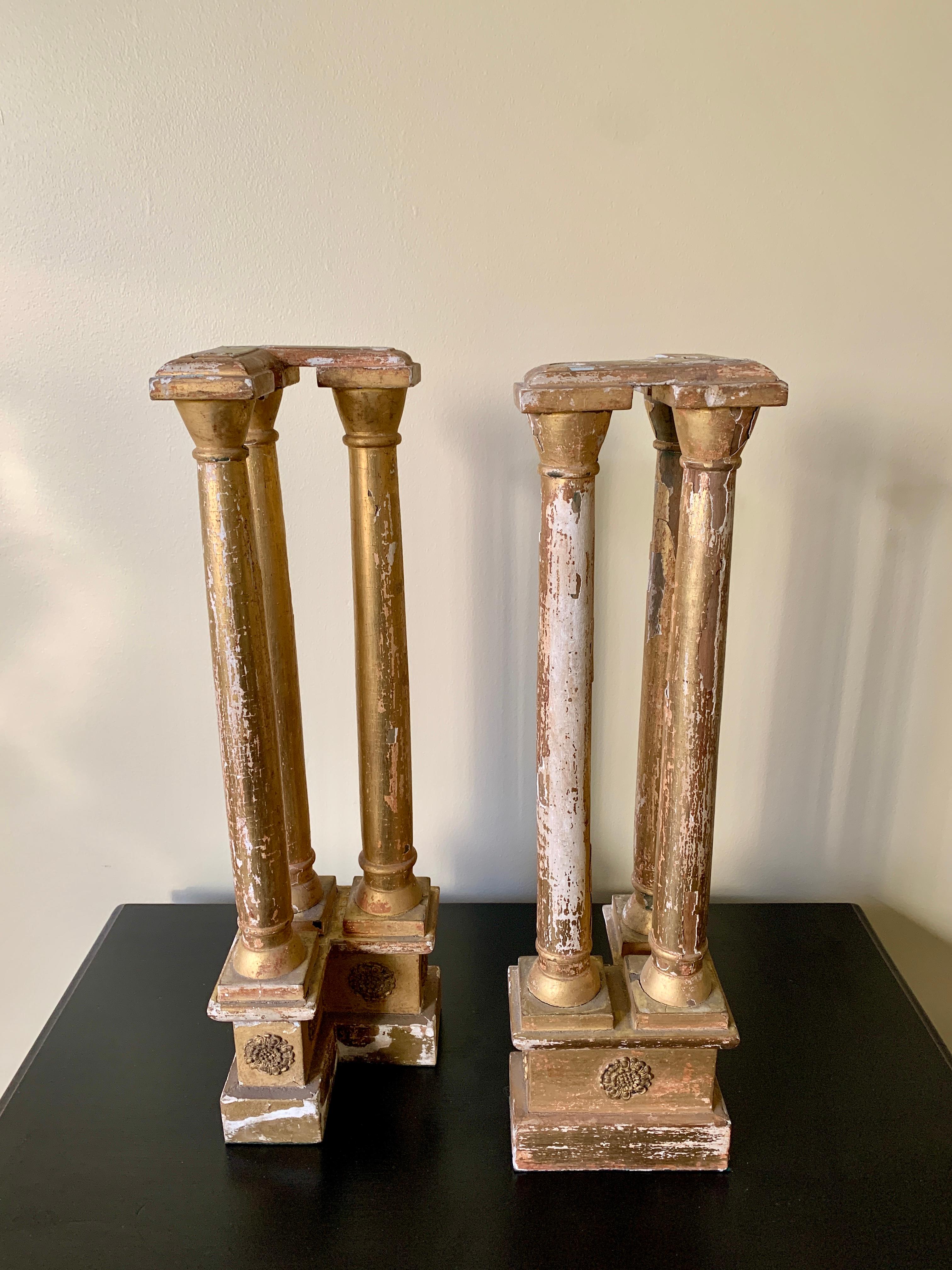 Antique Neoclassical Grand Tour Giltwood Architectural Columns, a Pair For Sale 1