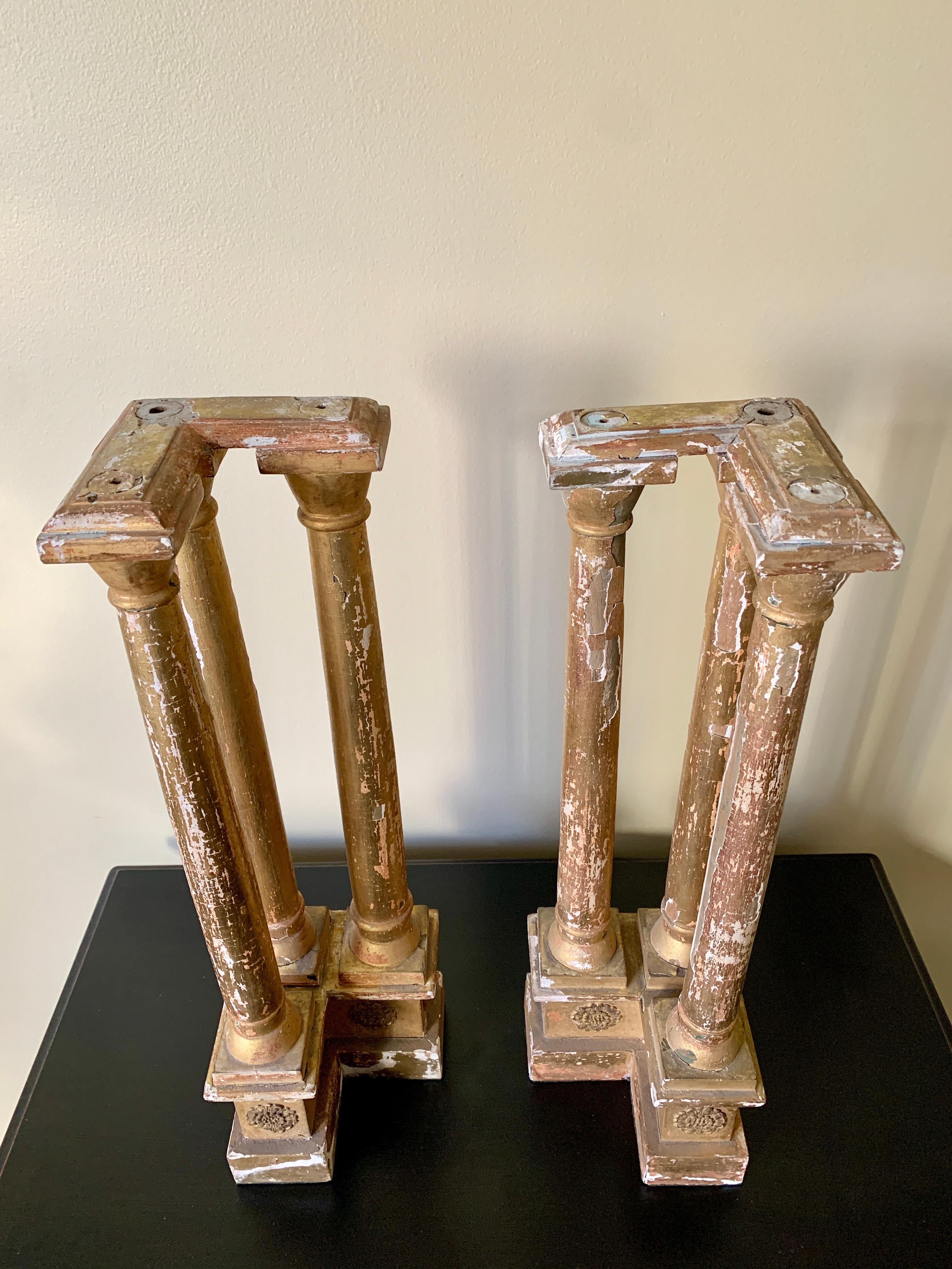 Antique Neoclassical Grand Tour Giltwood Architectural Columns, a Pair For Sale 2