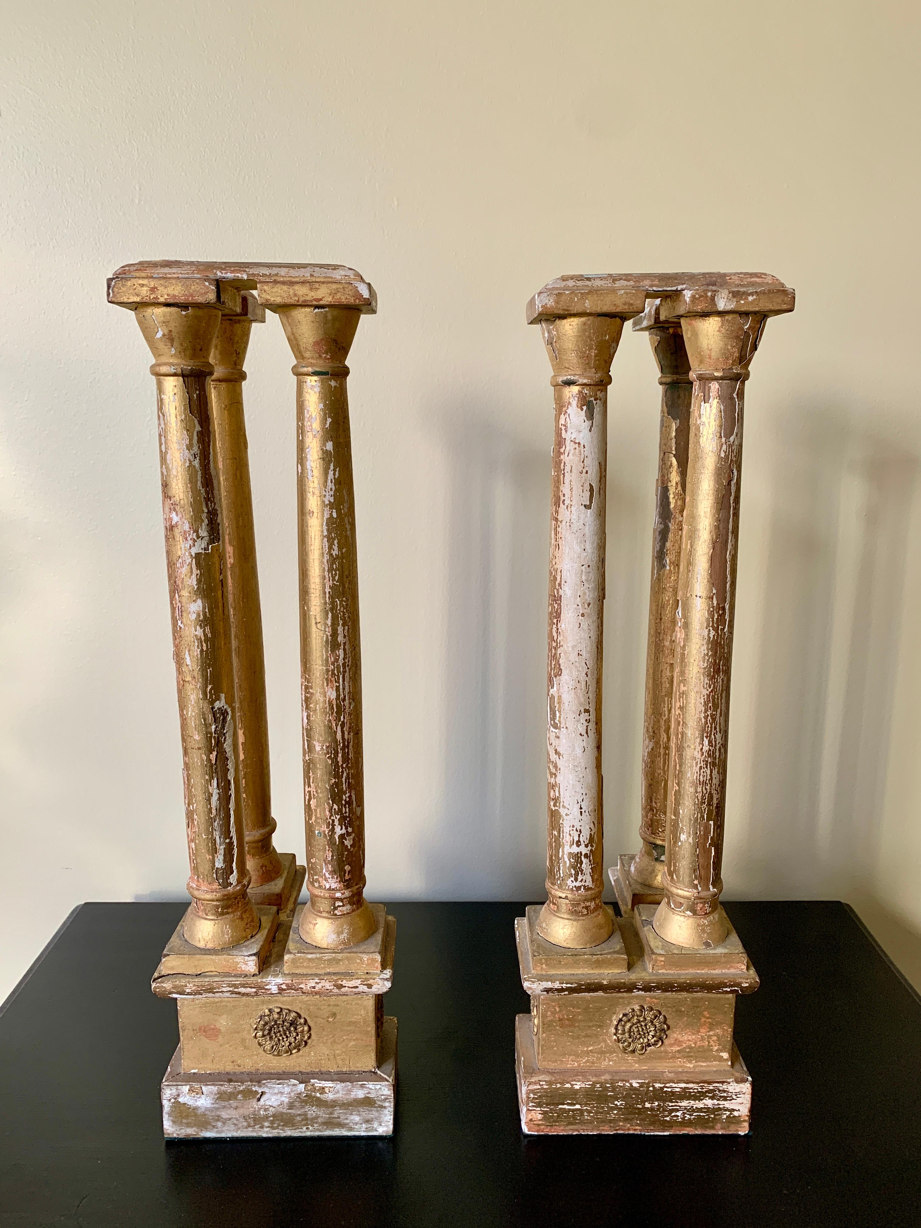 Antique Neoclassical Grand Tour Giltwood Architectural Columns, a Pair For Sale 3
