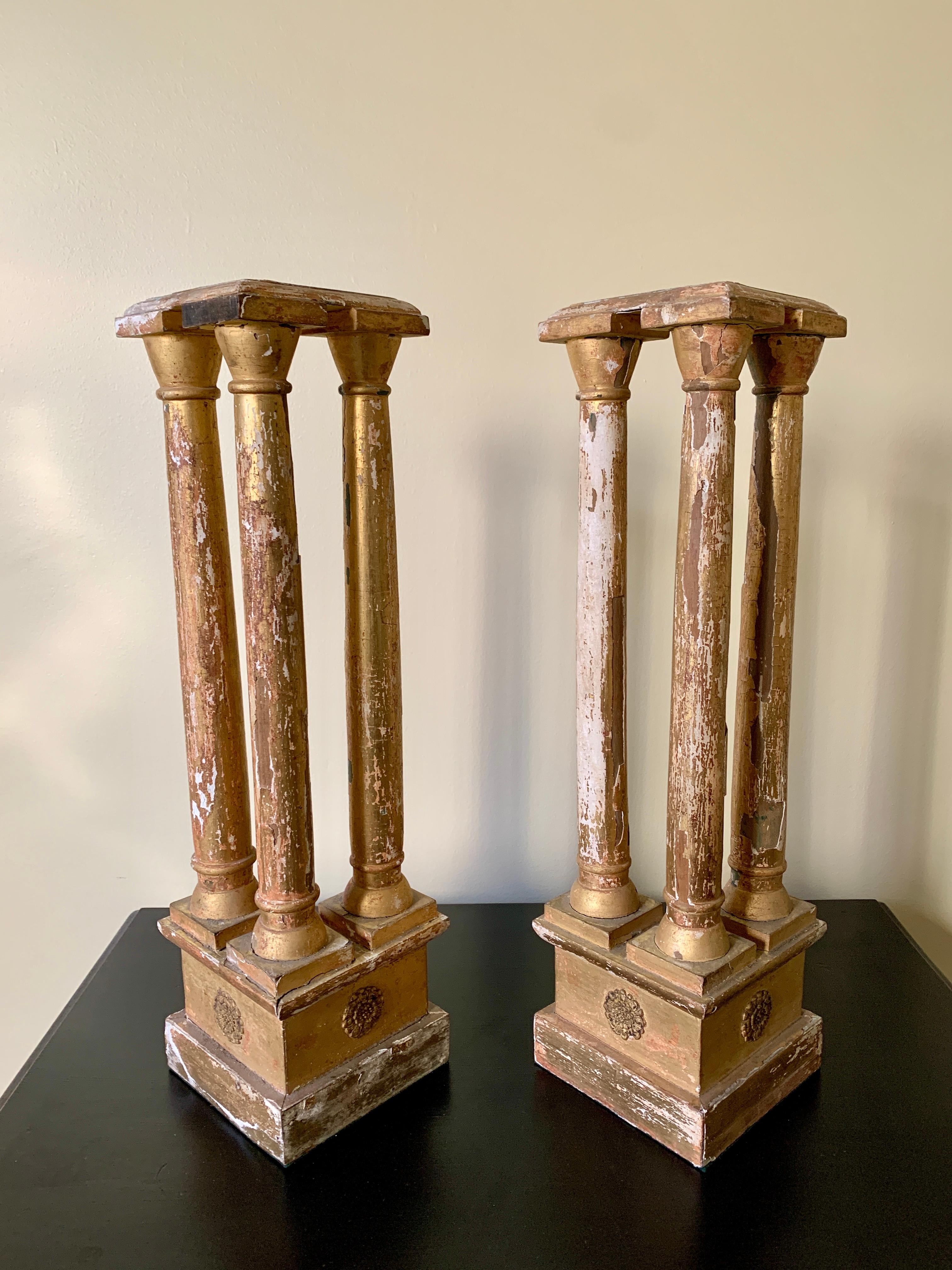Antique Neoclassical Grand Tour Giltwood Architectural Columns, a Pair For Sale 4