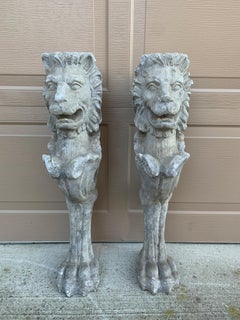 Antique Neoclassical Grand Tour Plaster Roman Lion Pedestals, a Pair