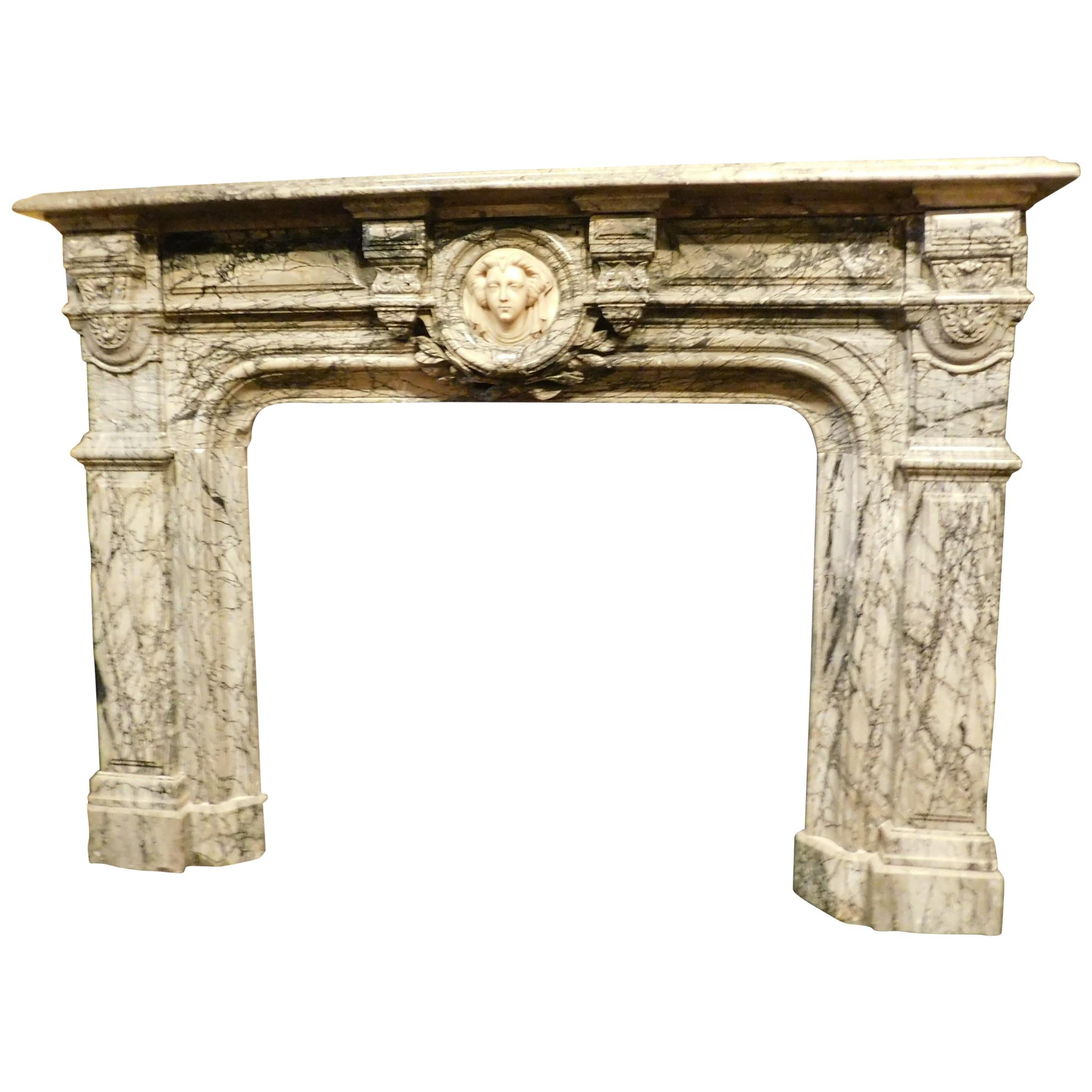 Antique Neoclassical Gray Marble Fireplace with a White Carrara Face, 1800 Italy