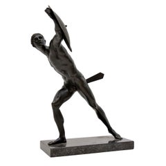 Antique Neoclassical Greek Warrior Bronze Sculpture
