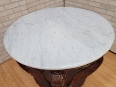 Antique Neoclassical Hand Carved Figural Pedestal Base Round Marble Top Table