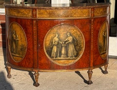 Antique Neoclassical Hand Painted Italian Demilune Cabinet