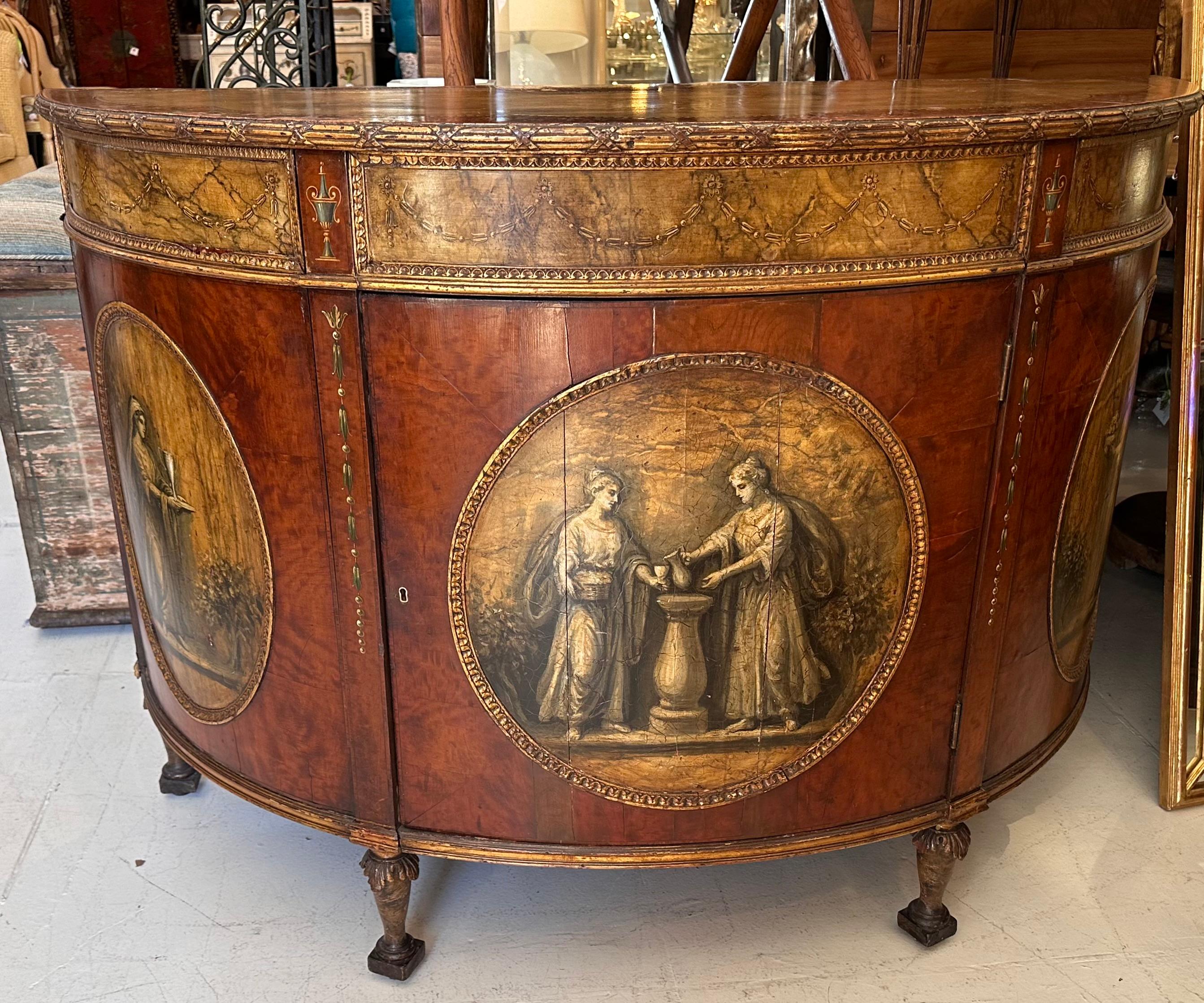 Antique Neoclassical Hand Painted Italian Demilune Cabinet For Sale at ...
