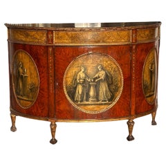 Antique Neoclassical Hand Painted Italian Demilune Cabinet